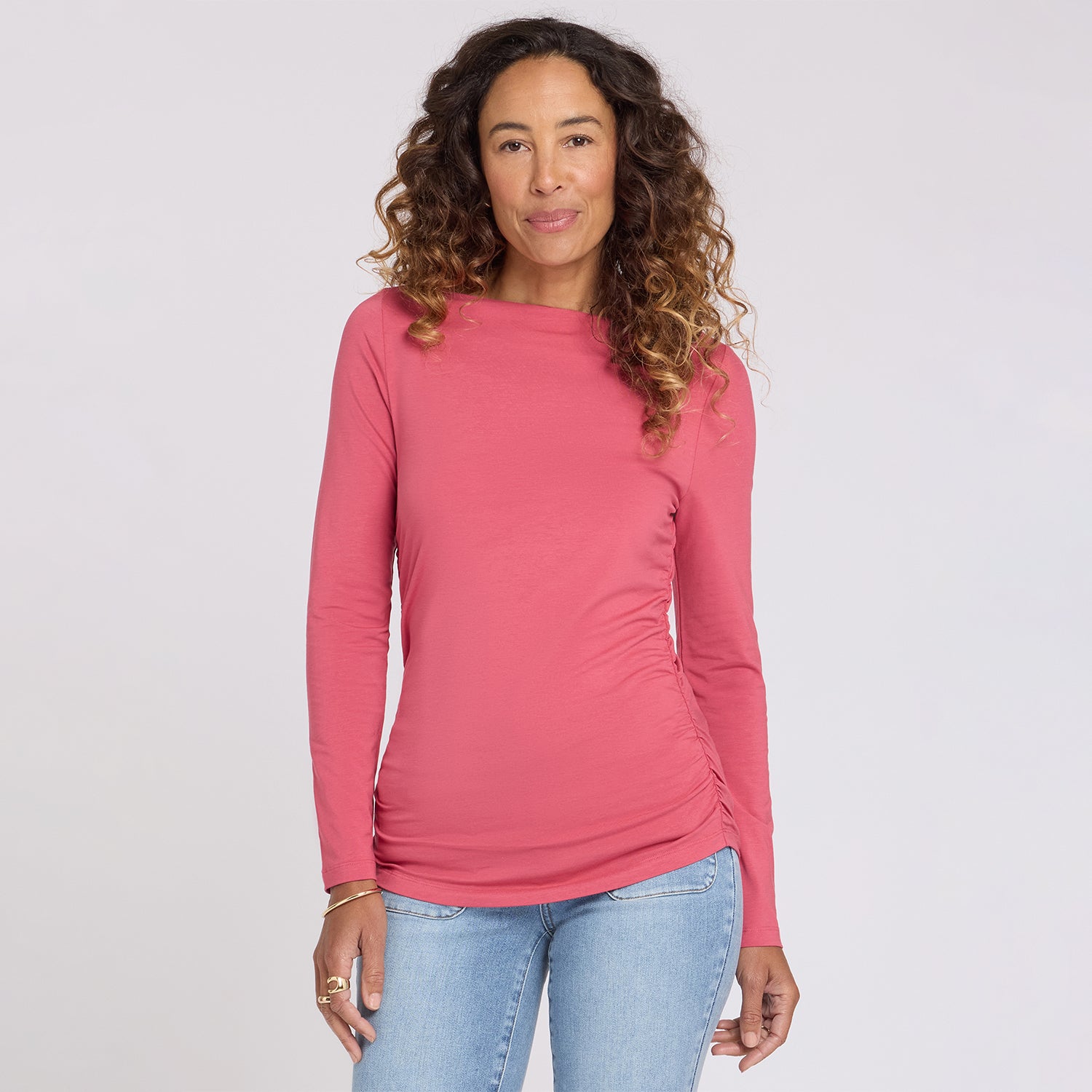 Boatneck Knit Top With Side Gathers - Chrysanthemum Pink | NYDJ