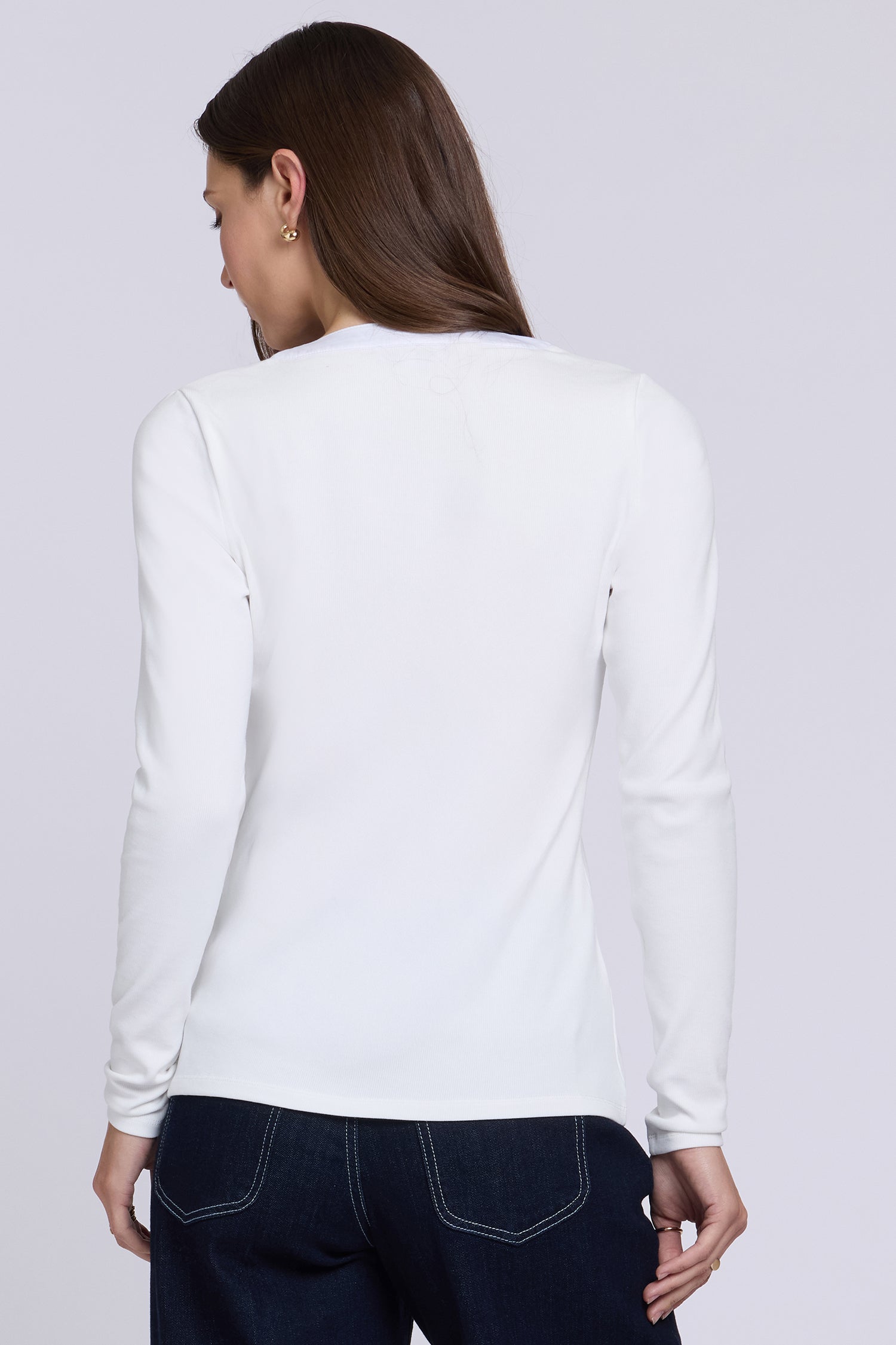 NYDJ Emery Ribbed Henley  - Optic White
