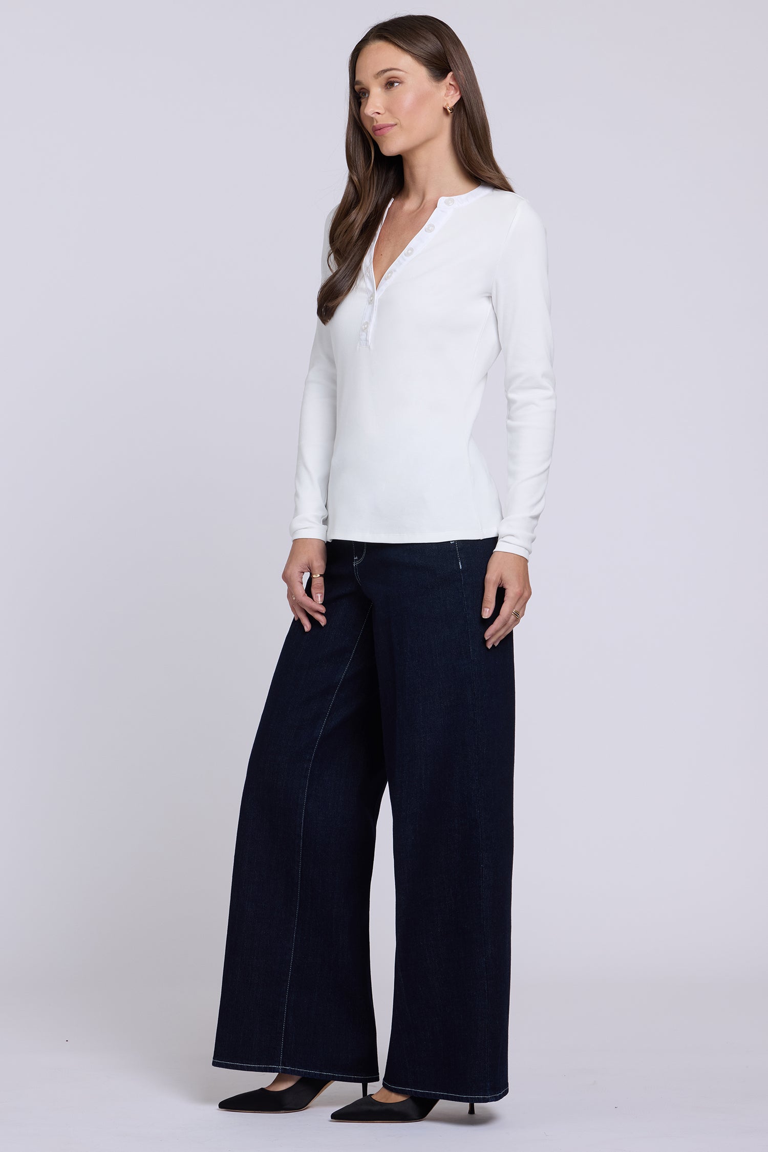 NYDJ Emery Ribbed Henley  - Optic White