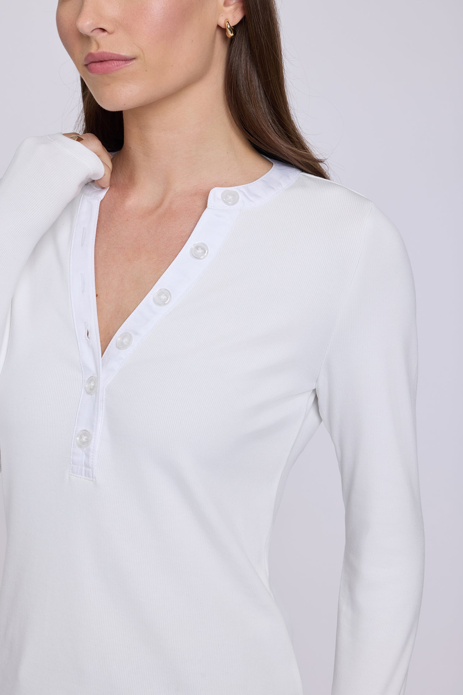 NYDJ Emery Ribbed Henley  - Optic White
