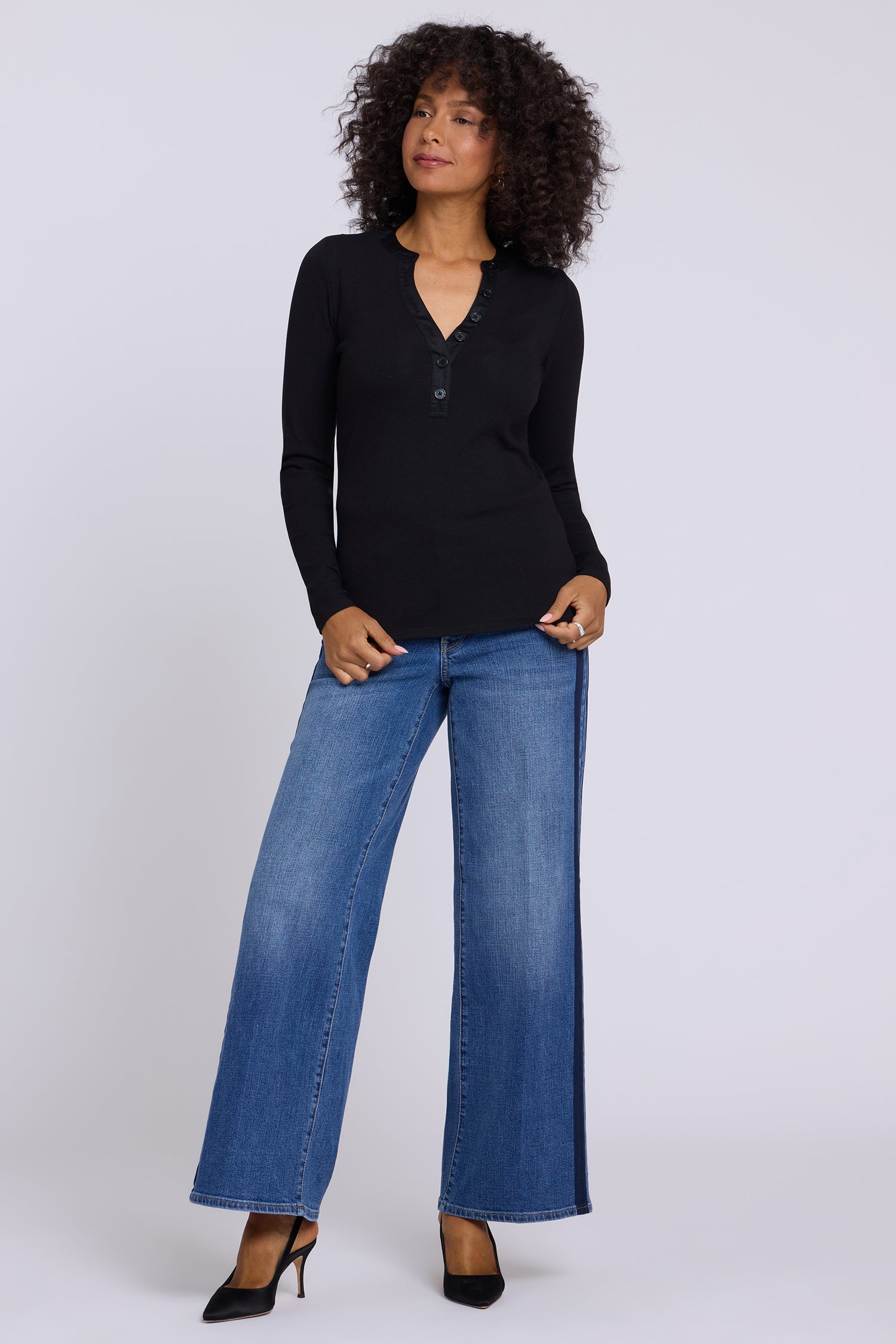 NYDJ Emery Ribbed Henley  - Black