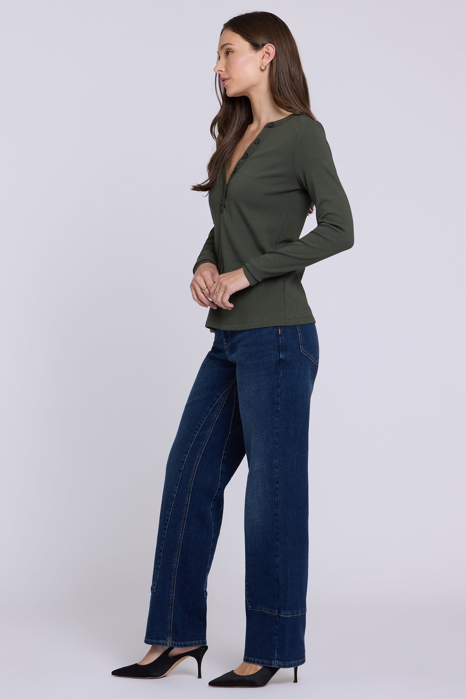 NYDJ Emery Ribbed Henley  - True Olive