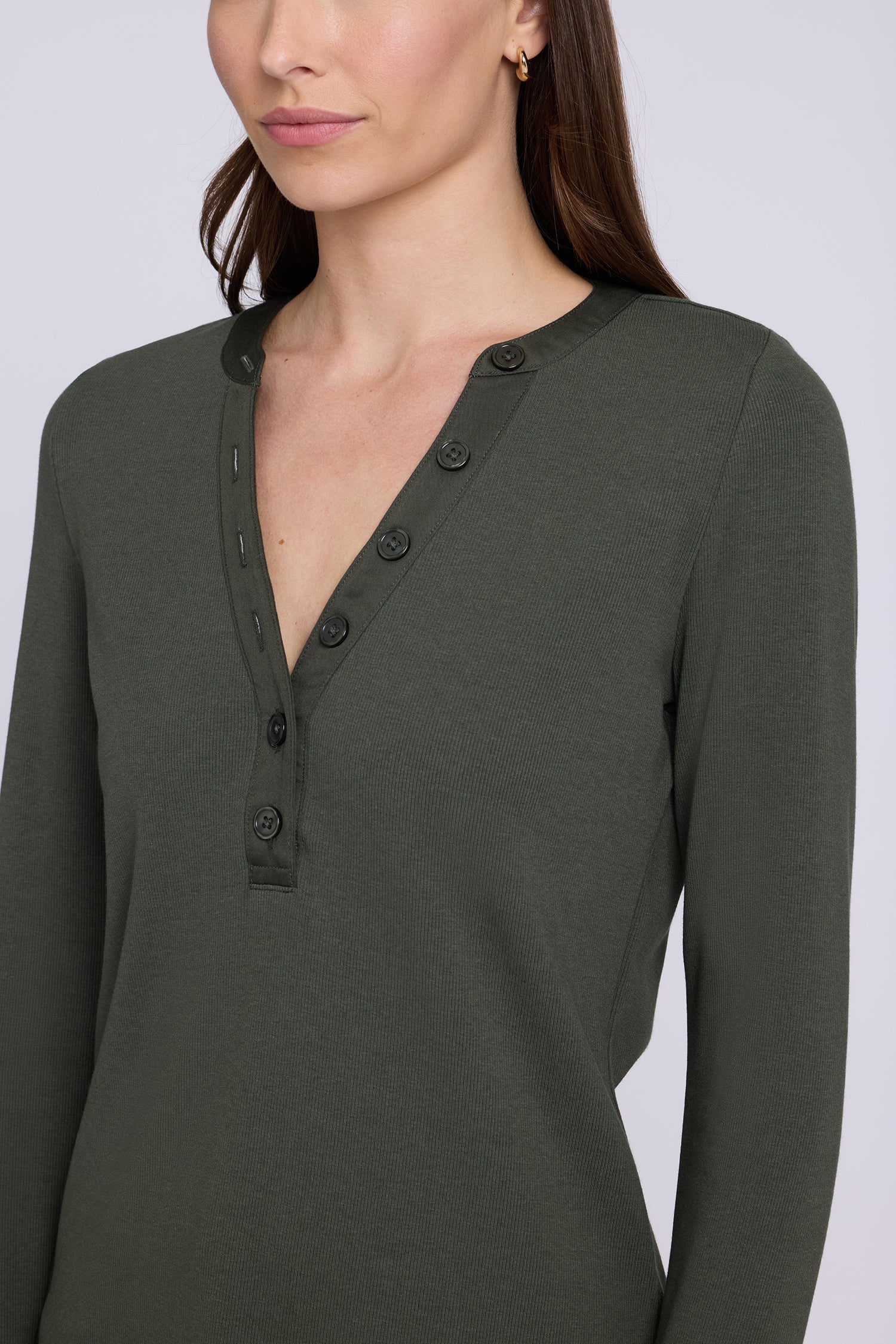 NYDJ Emery Ribbed Henley  - True Olive