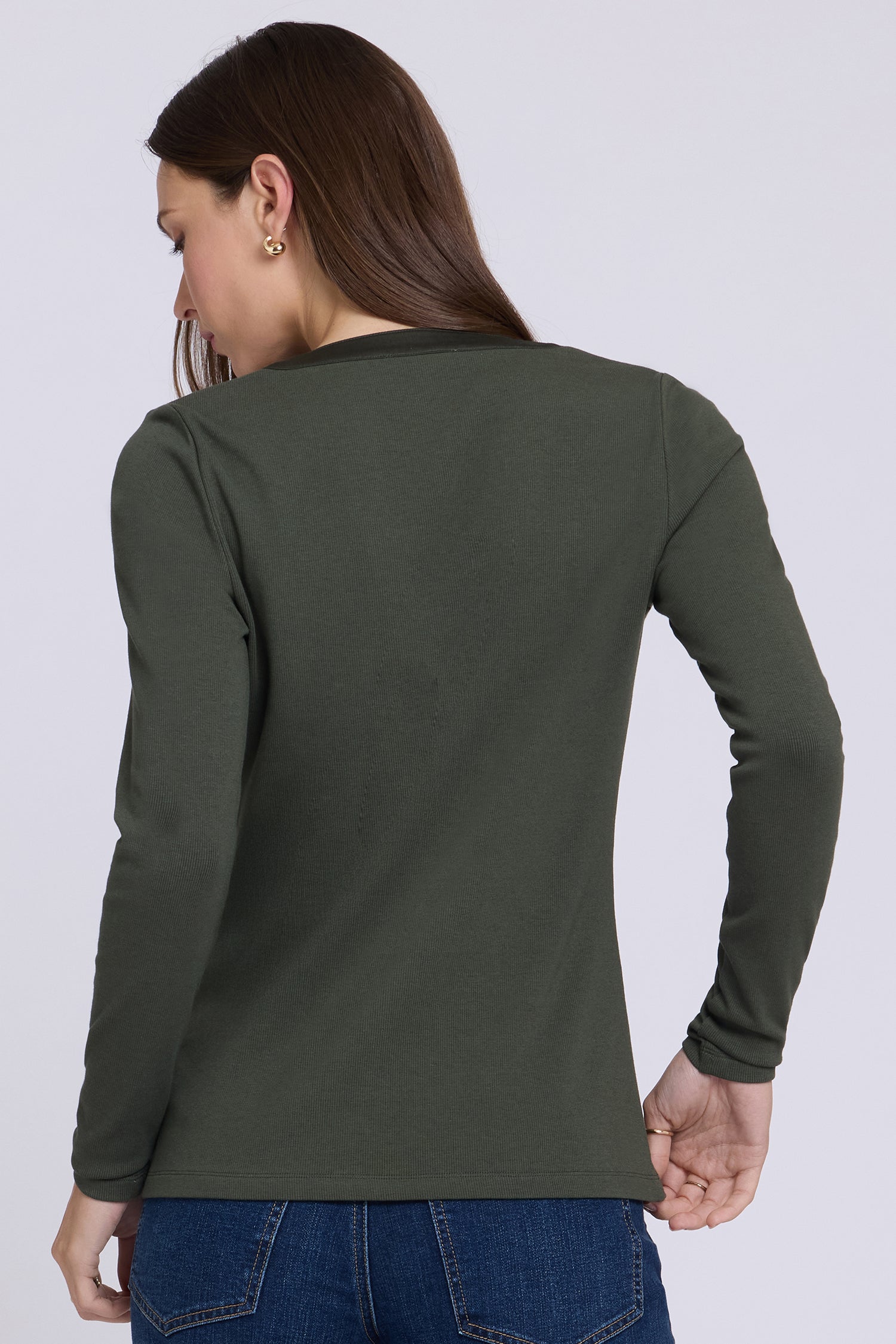 NYDJ Emery Ribbed Henley  - True Olive