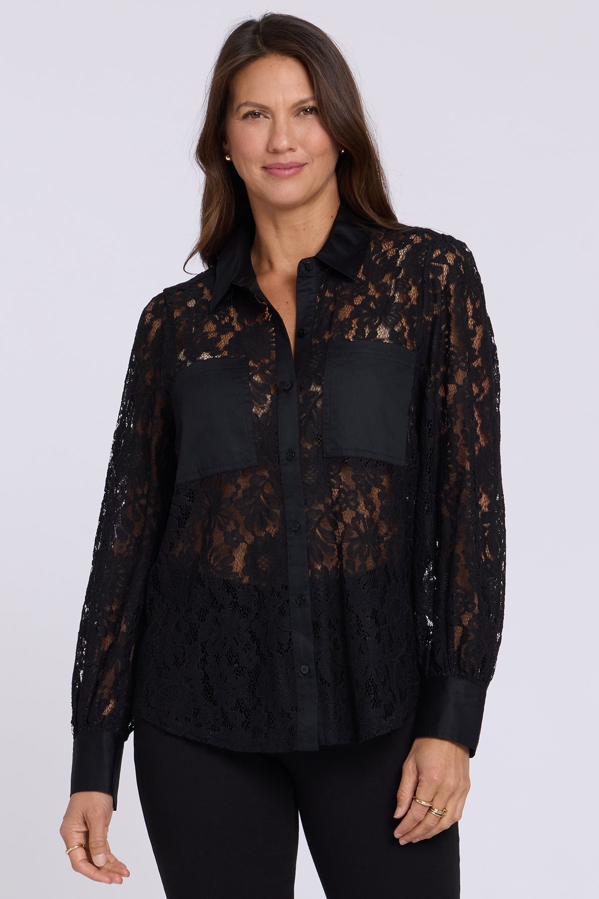 NYDJ Eliza Lace Blouse  - Black
