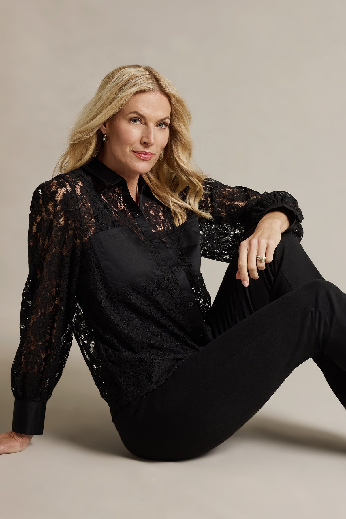 NYDJ Eliza Lace Blouse  - Black