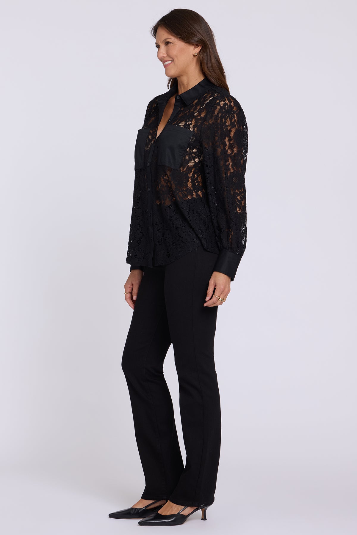NYDJ Eliza Lace Blouse  - Black