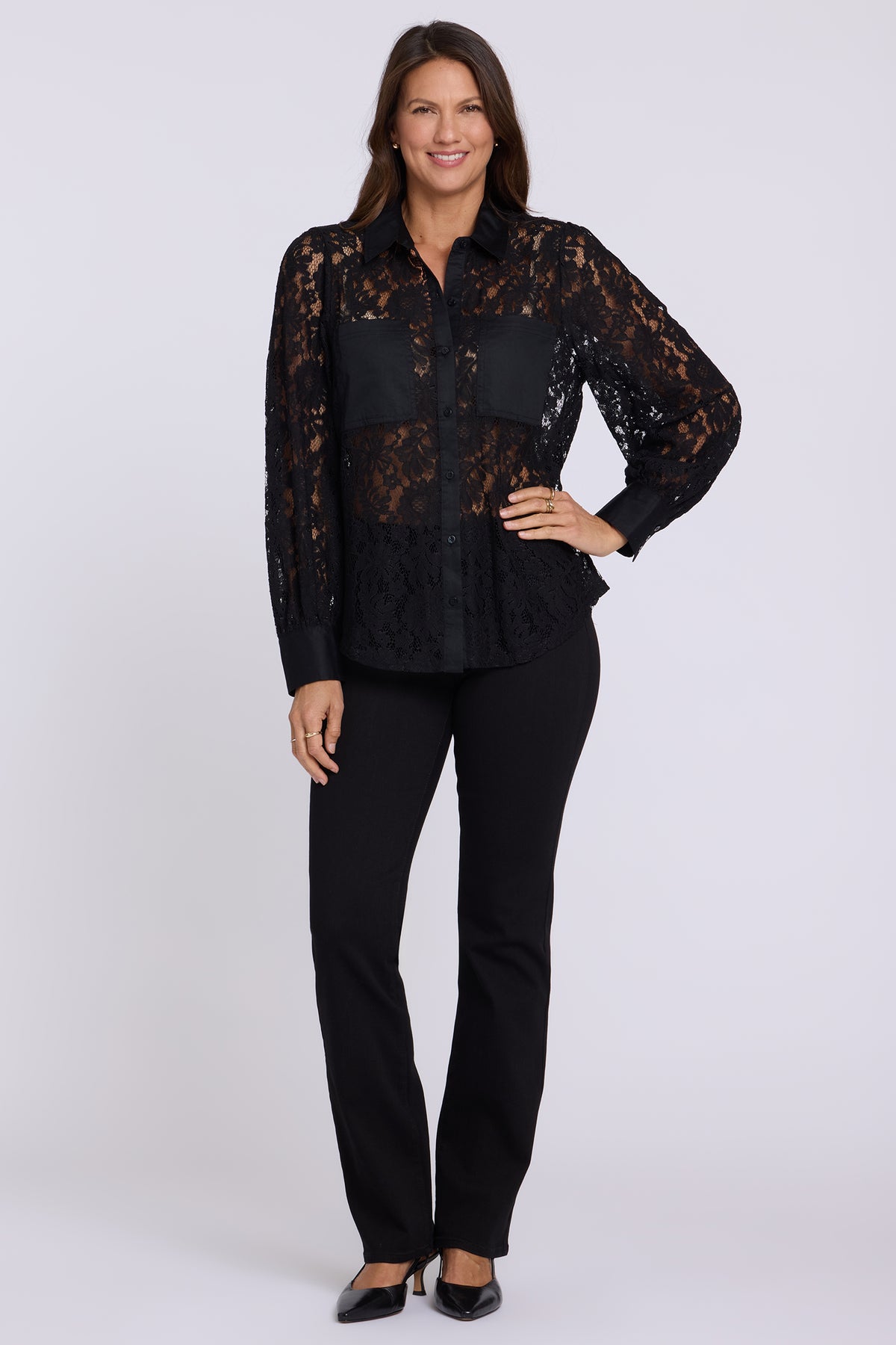NYDJ Eliza Lace Blouse  - Black