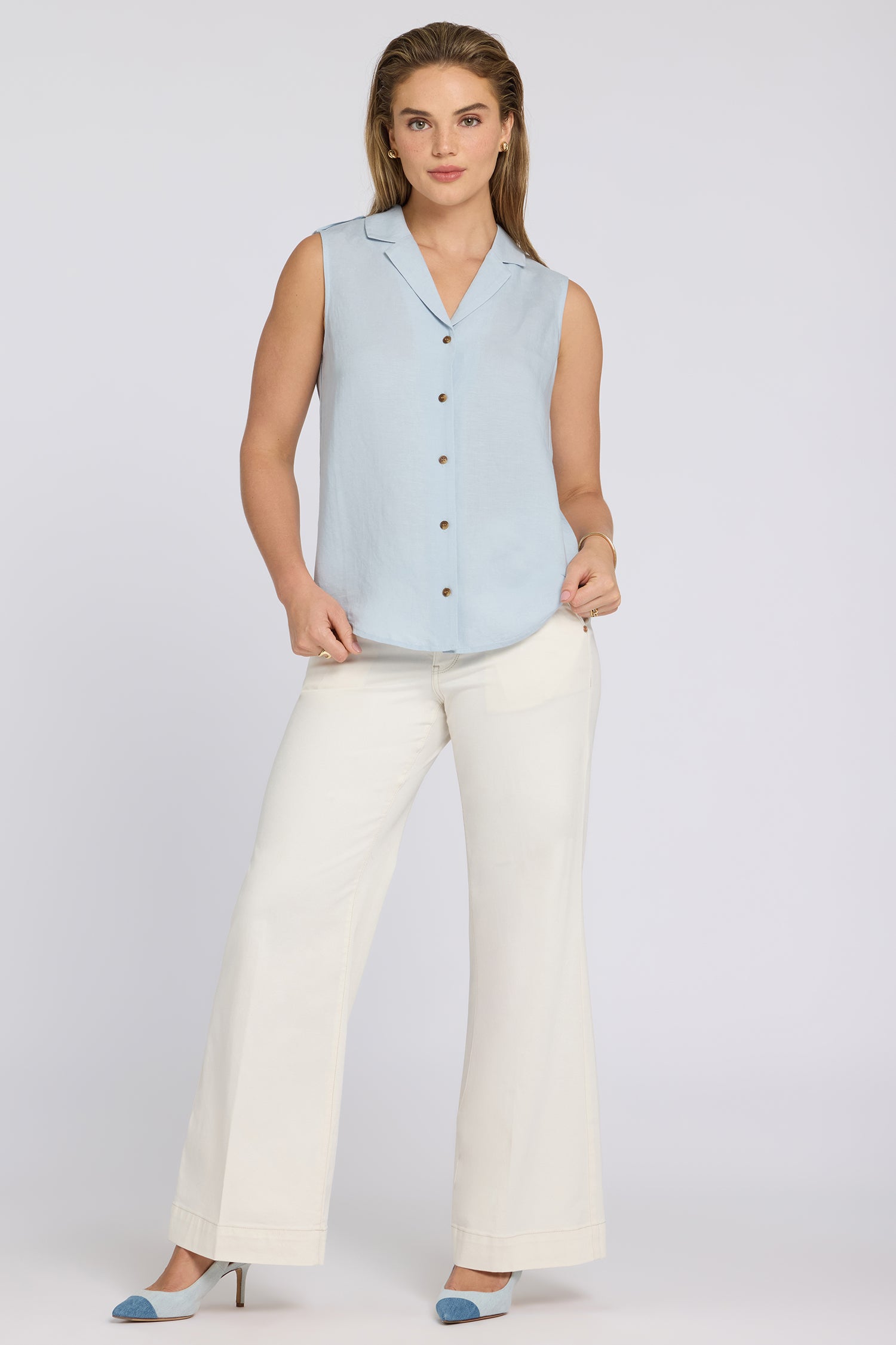 Gabrielle Sleeveless Blouse In Linen - Blue Clover Blue | NYDJ
