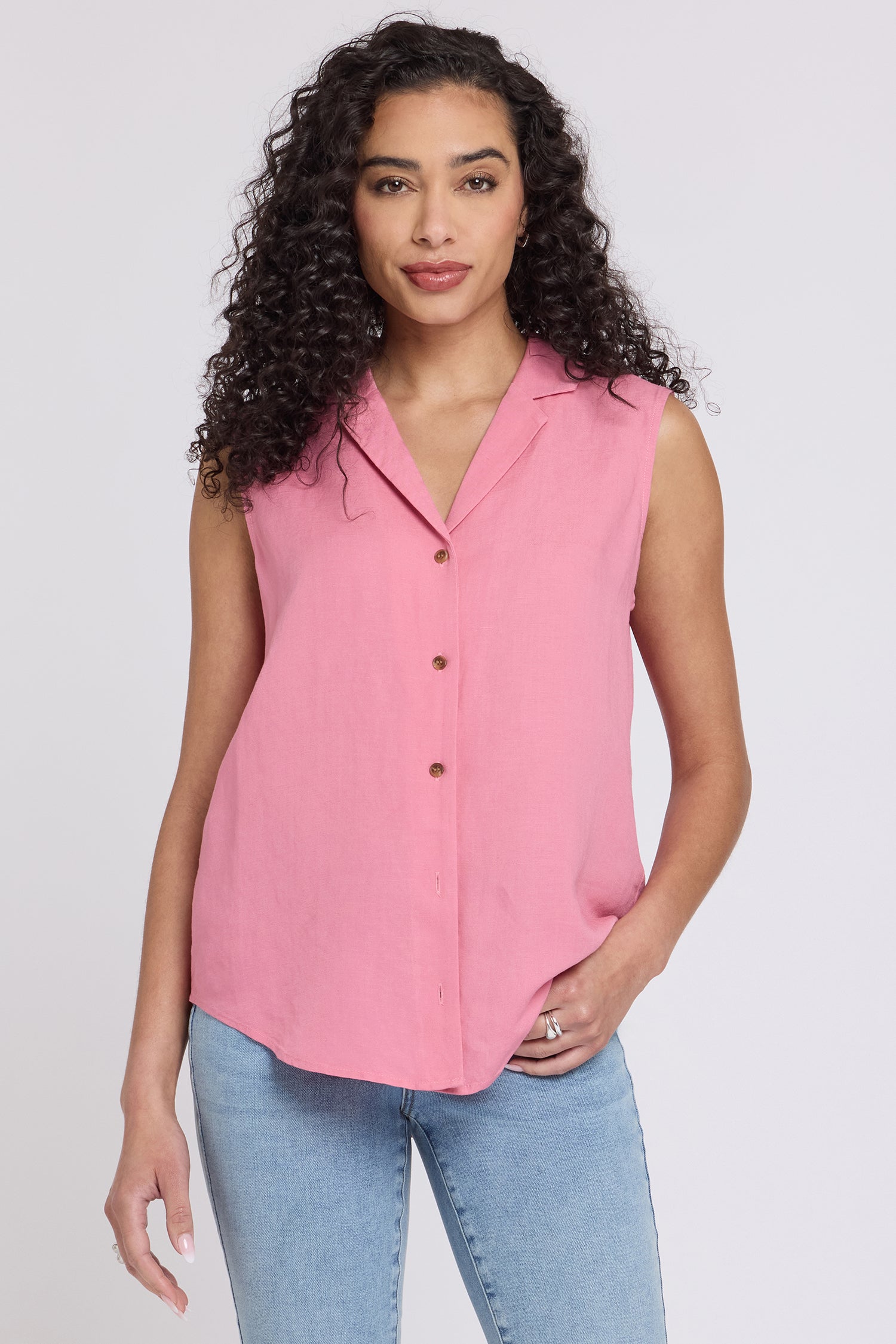 Gabrielle Sleeveless Blouse In Linen - Desert Rose Solid Colors | NYDJ