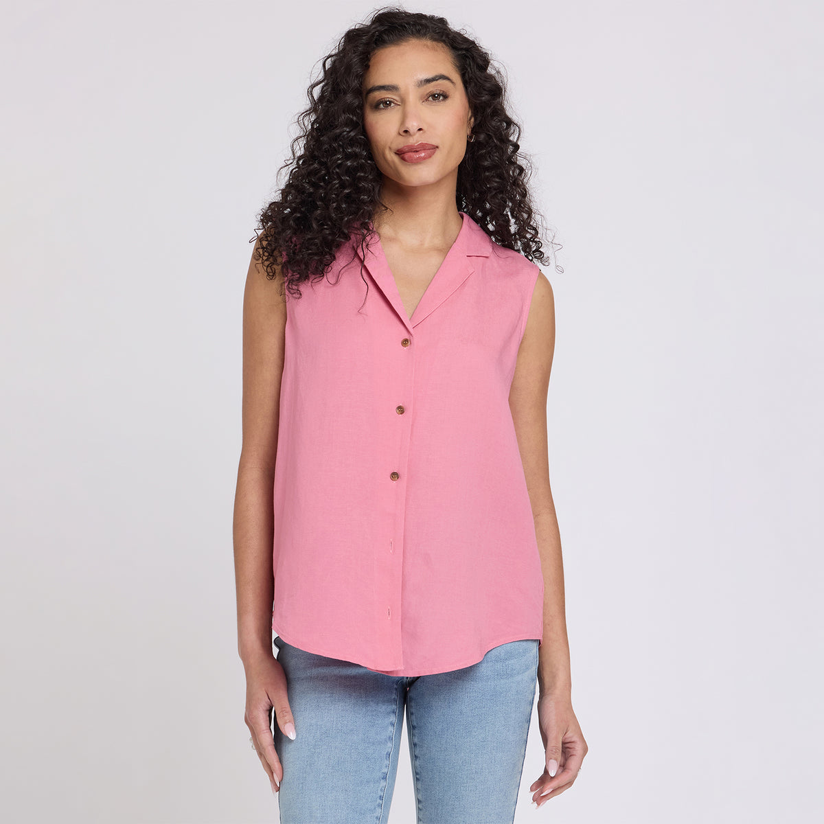 Gabrielle Sleeveless Blouse In Linen - Desert Rose Solid Colors | NYDJ