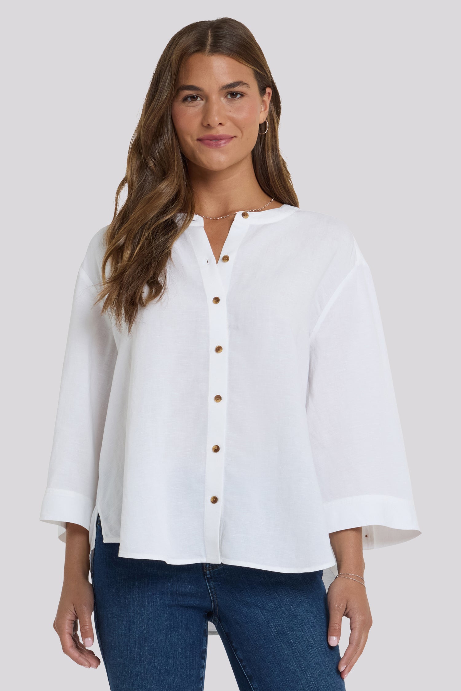 Maggie Oversize Blouse In Linen - Optic White White | NYDJ