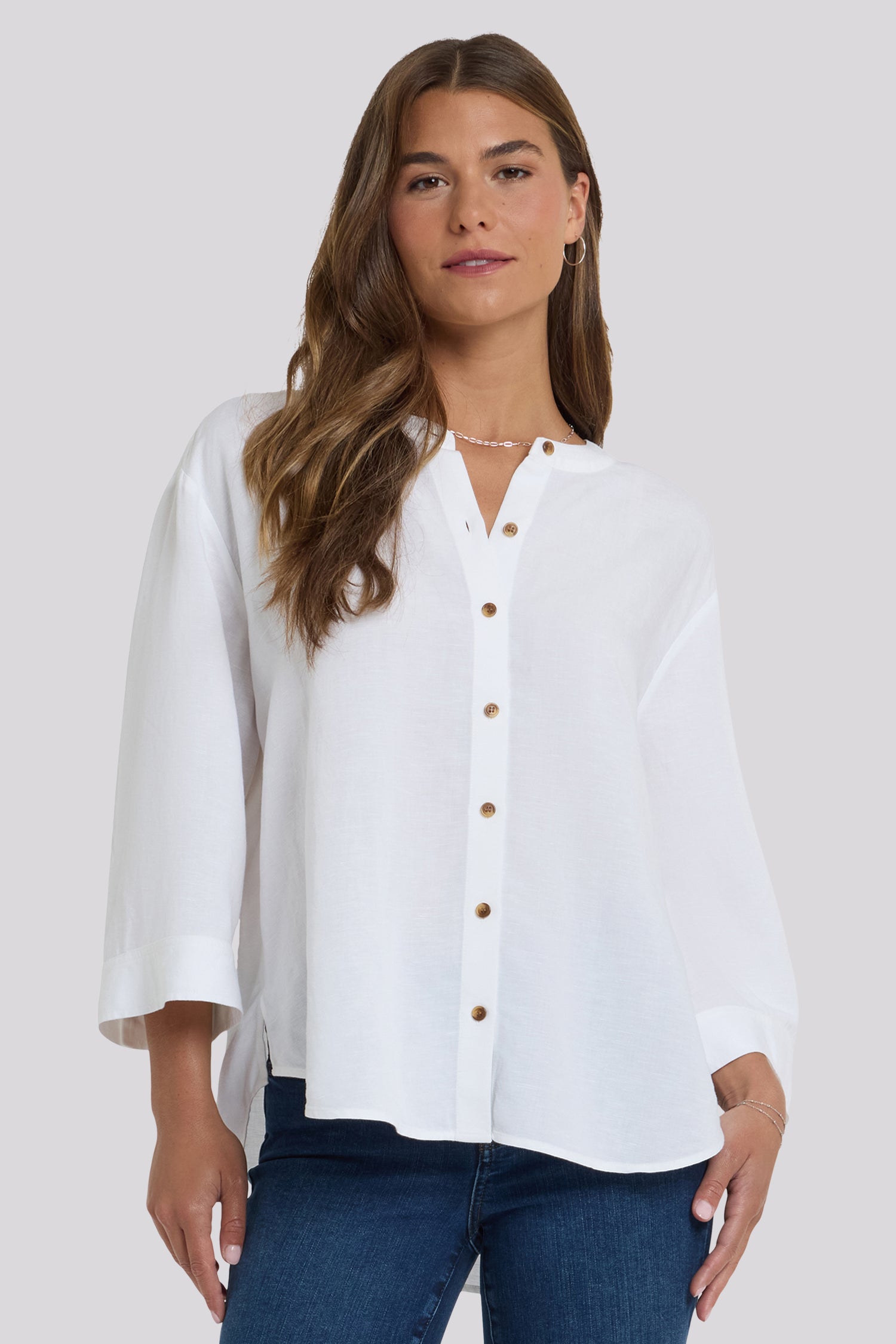 Maggie Oversize Blouse In Linen - Optic White White | NYDJ