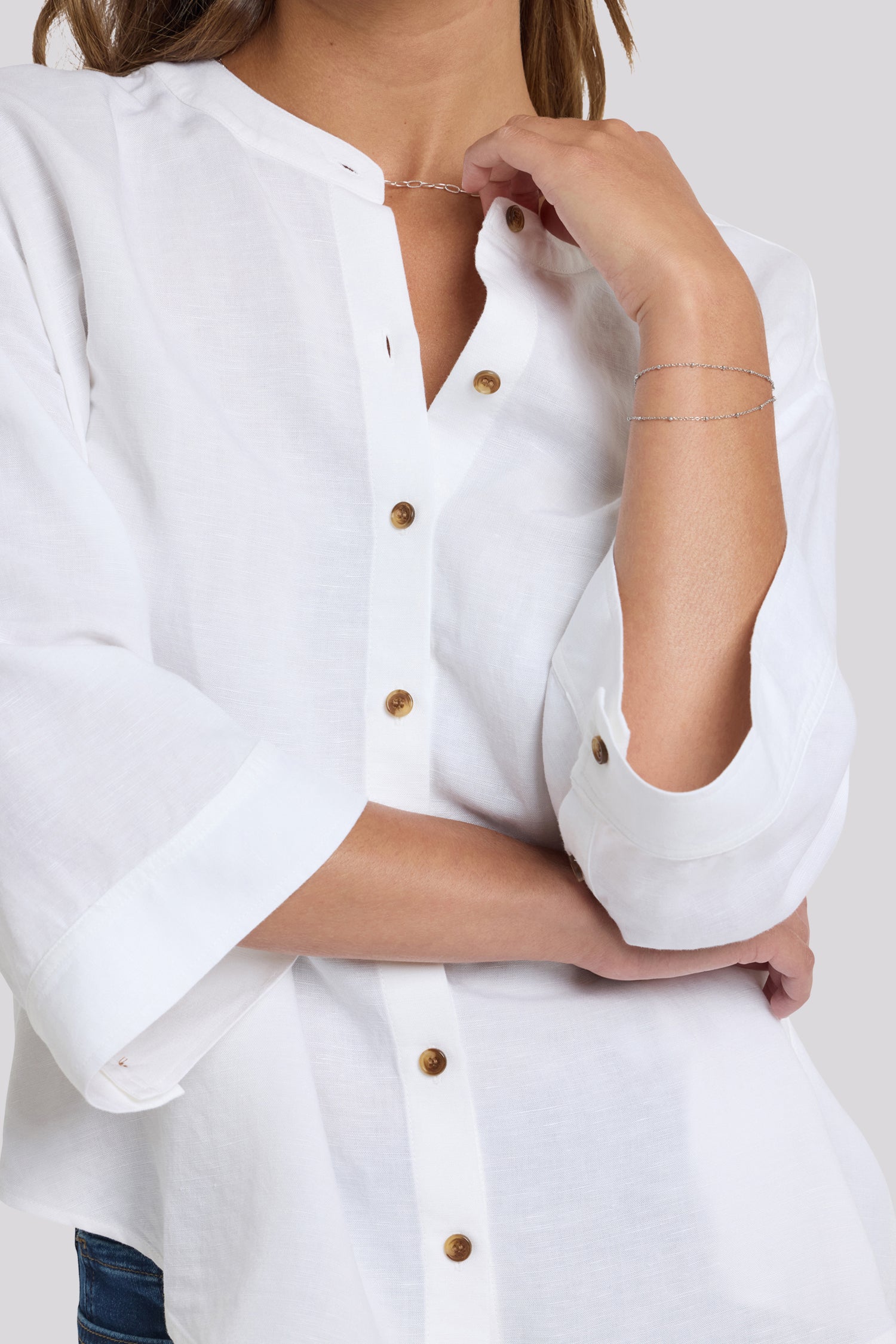 Maggie Oversize Blouse In Linen - Optic White White | NYDJ