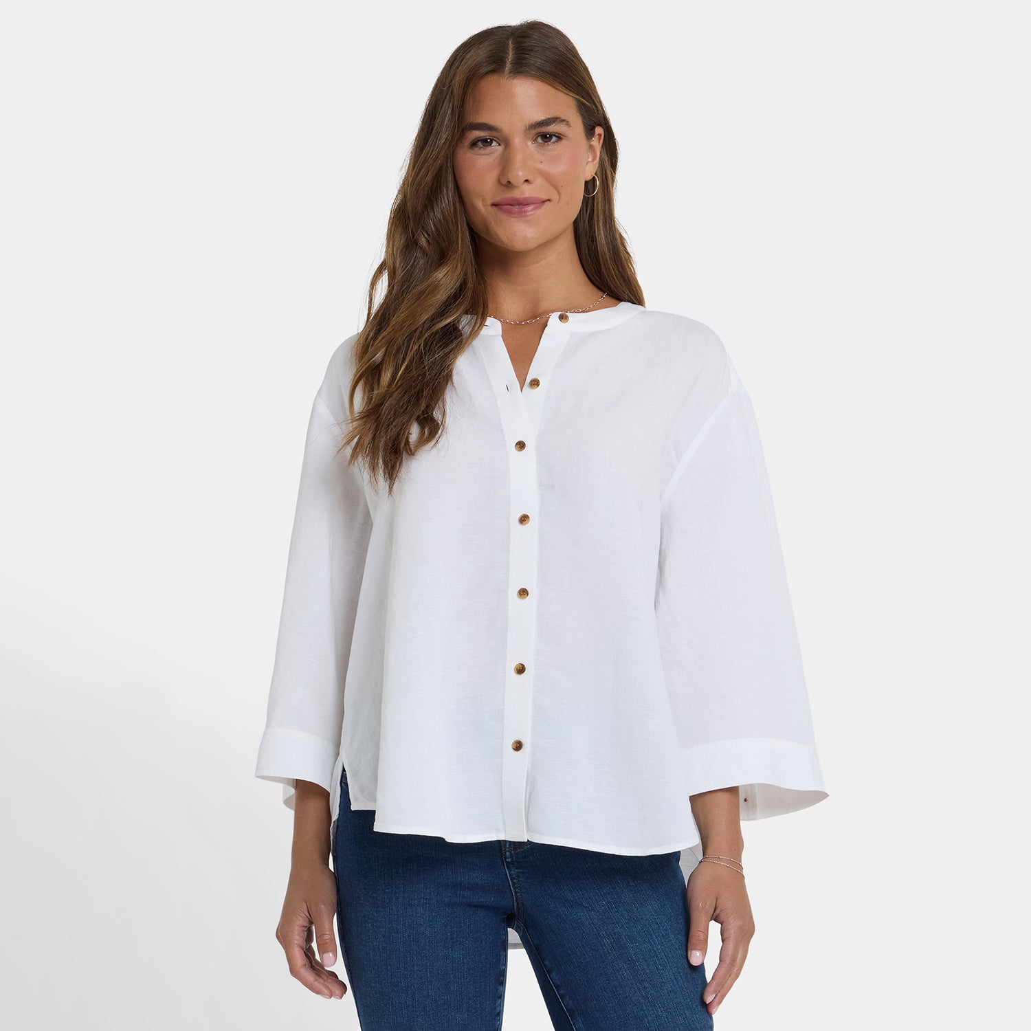 Maggie Oversize Blouse In Linen - Optic White White | NYDJ