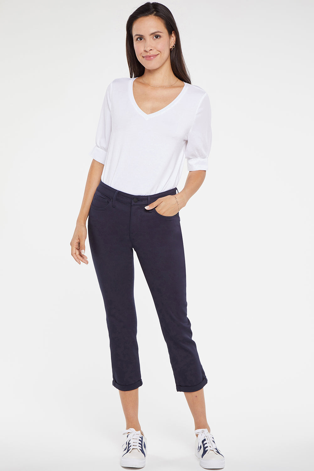 NYDJ Chloe Skinny Capri Jeans In BlueLast™ Denim With Roll Cuffs - Dark Rinse