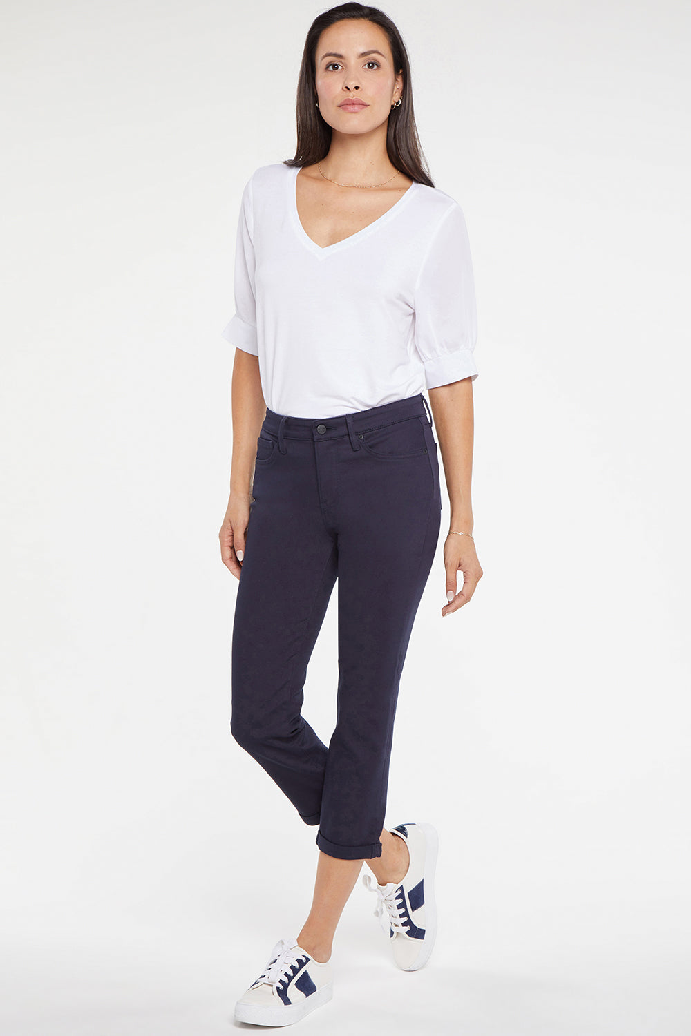 NYDJ Chloe Skinny Capri Jeans In BlueLast™ Denim With Roll Cuffs - Dark Rinse