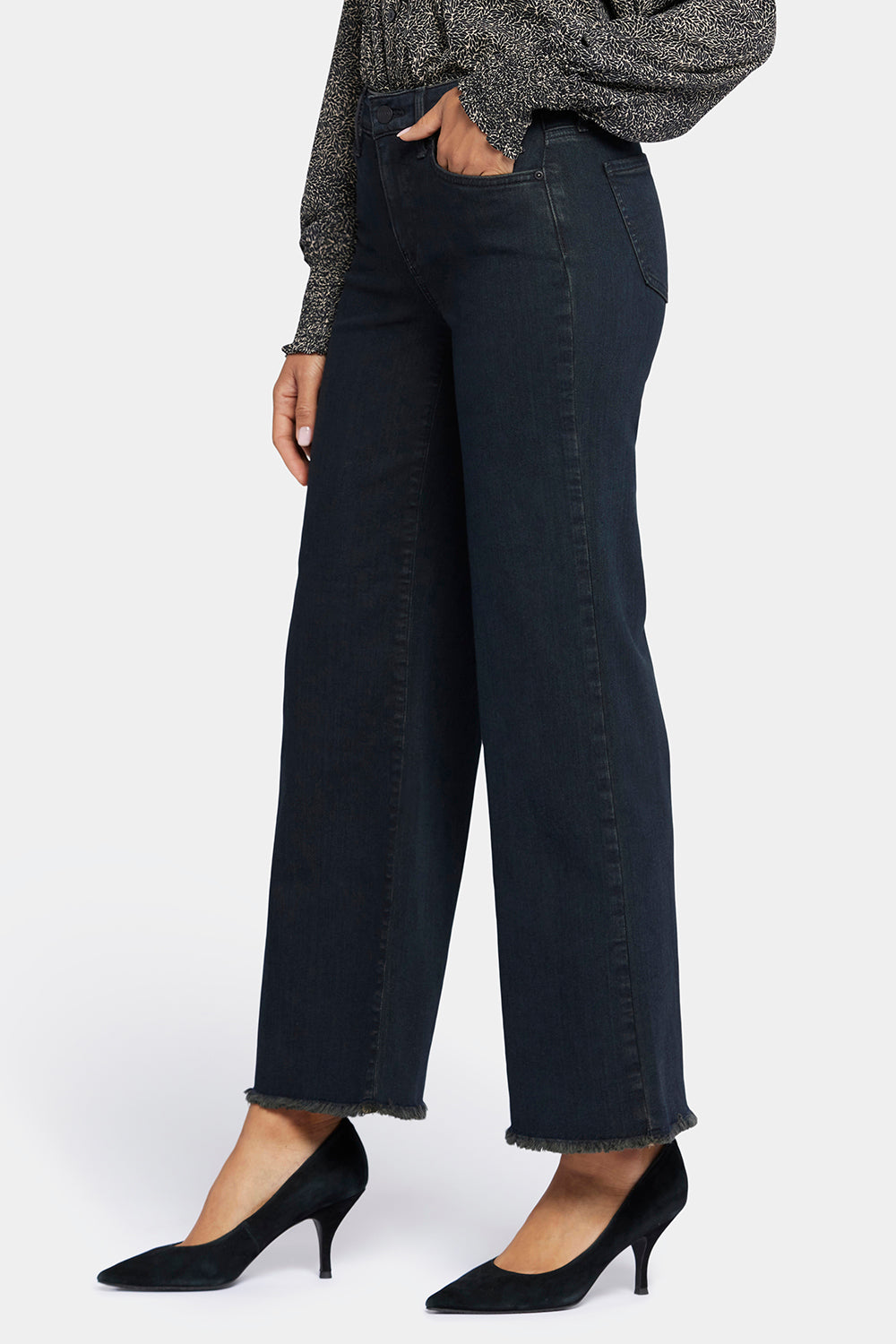 Teresa Wide Leg Ankle Jeans With Frayed Hems - Huntley Black | NYDJ