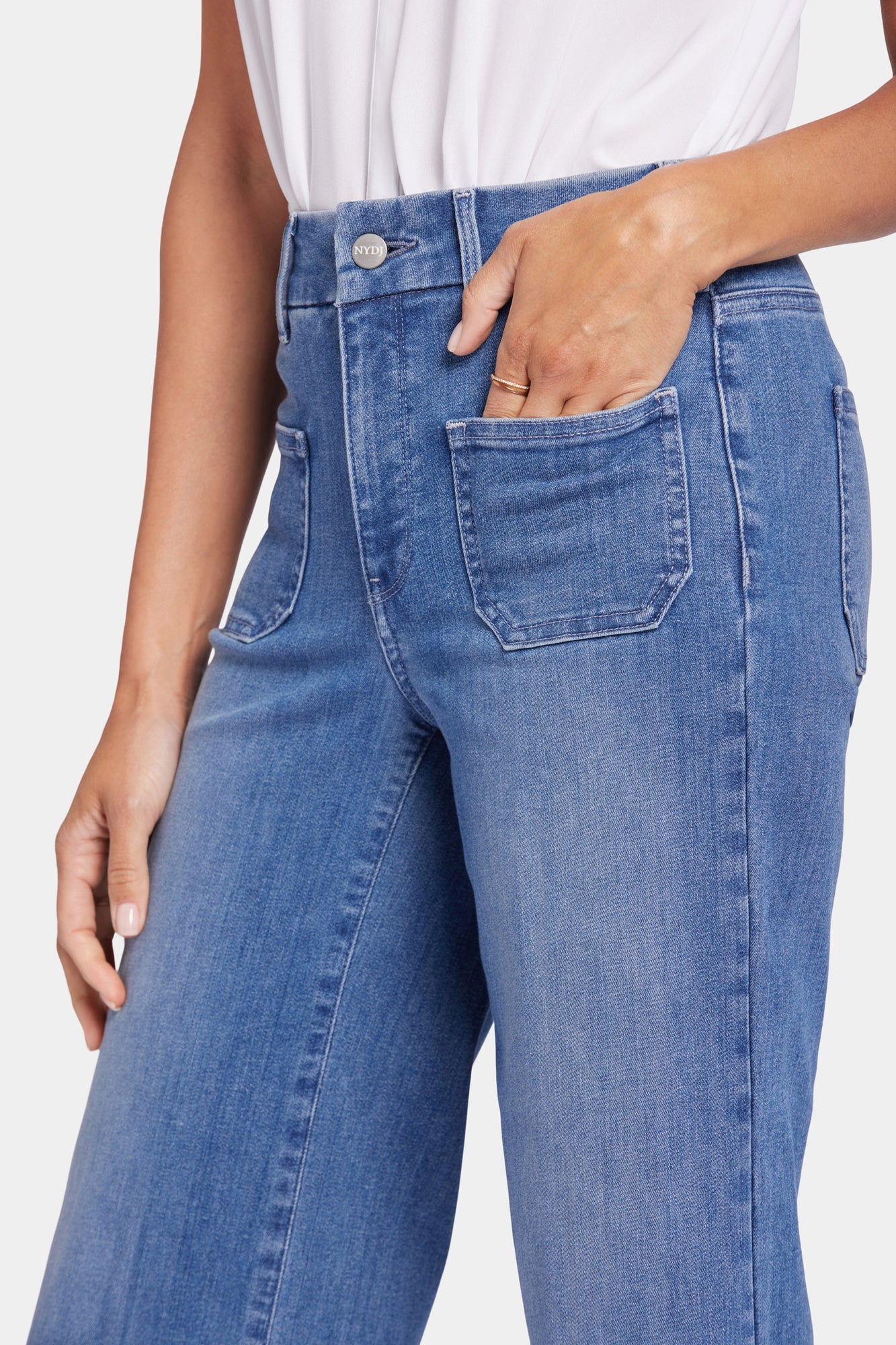 NYDJ Patchie Wide Leg Capri Jeans With Frayed Hems - Compass