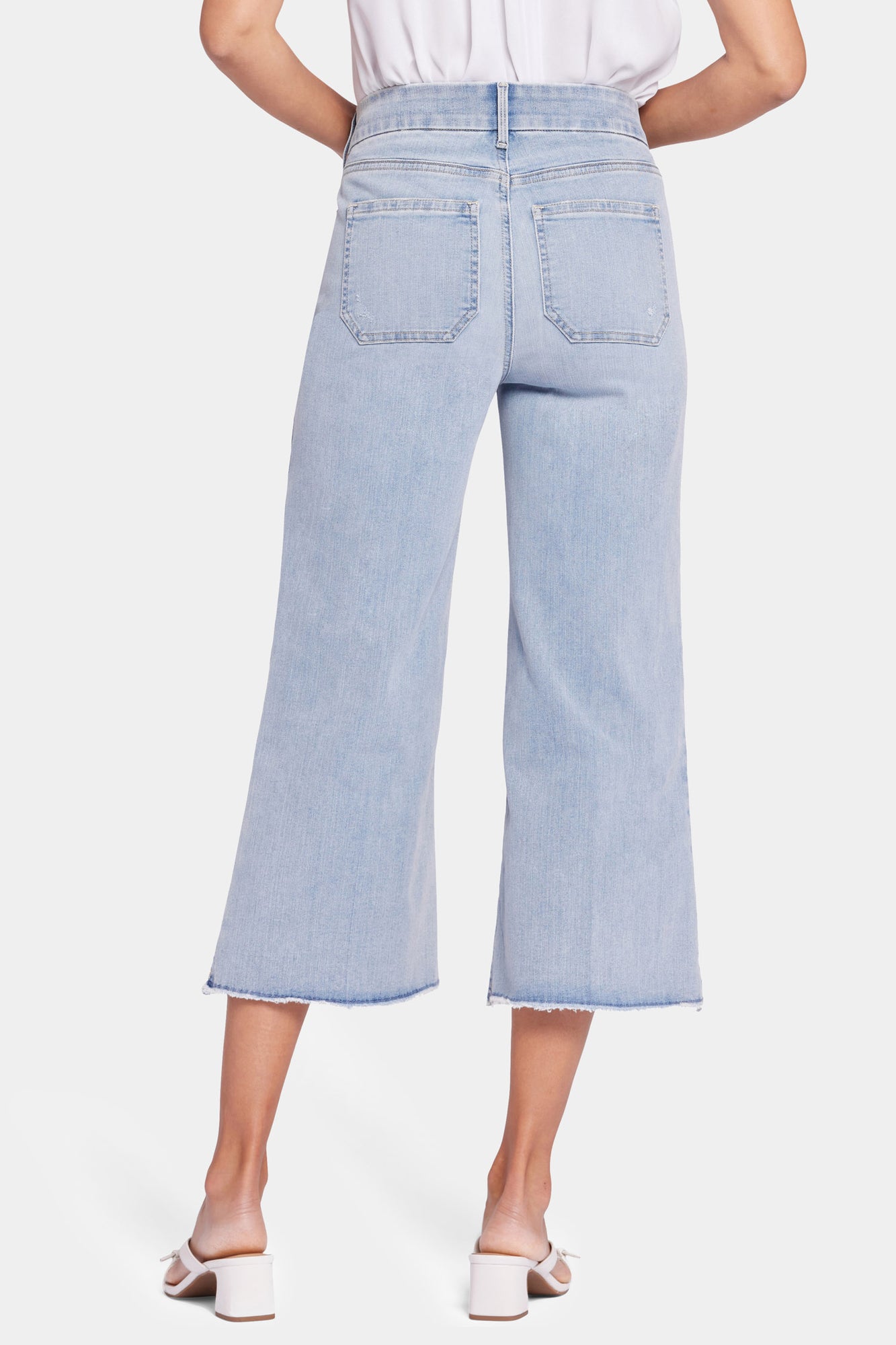 Patchie Wide Leg Capri Jeans With Frayed Hems - Divine Blue | NYDJ