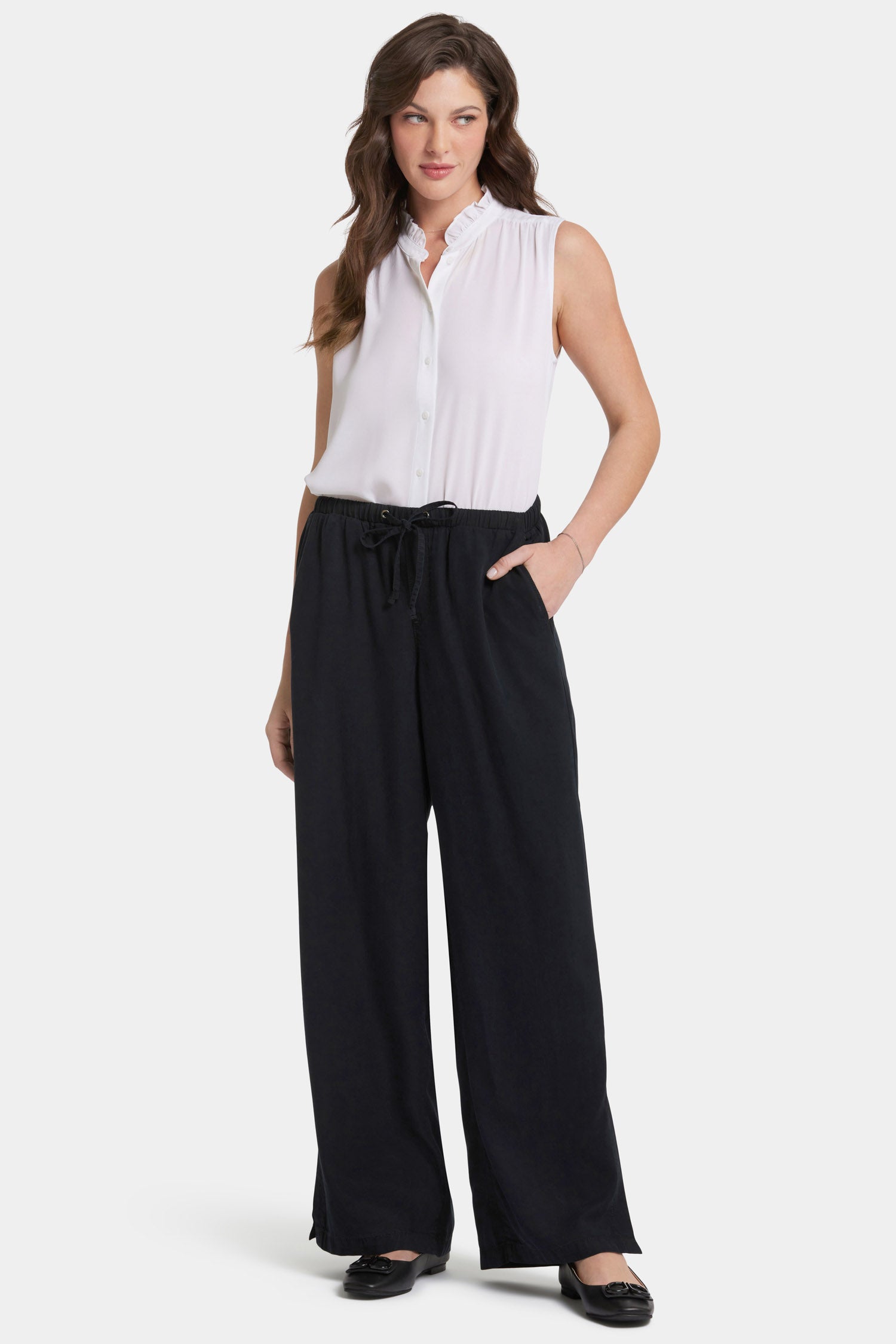 NYDJ Jayne Wide Leg Pull-On Pants  - Overdye Black