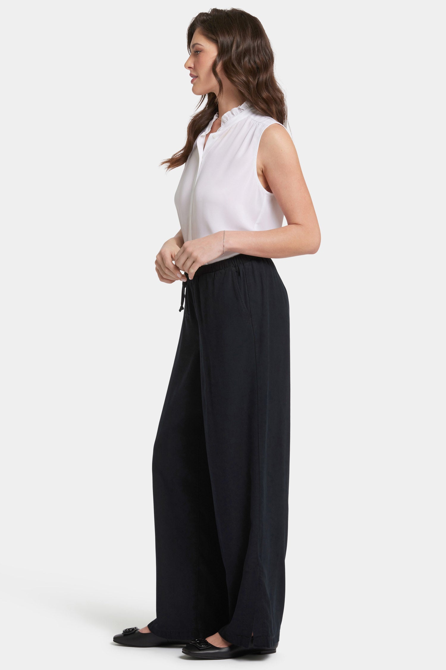 NYDJ Jayne Wide Leg Pull-On Pants  - Overdye Black