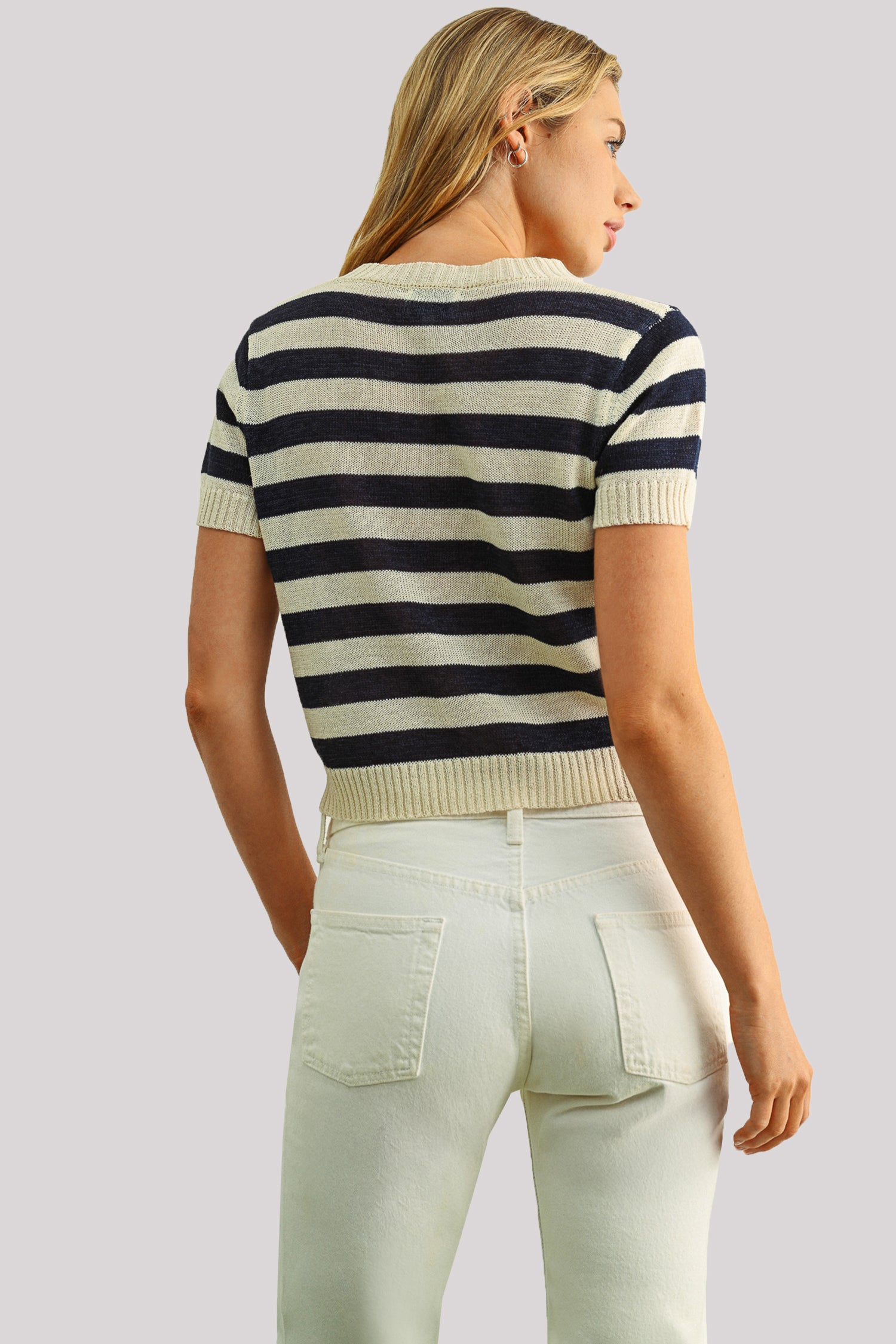 NYDJ Short Sleeved Striped Top  - Blue Stripe