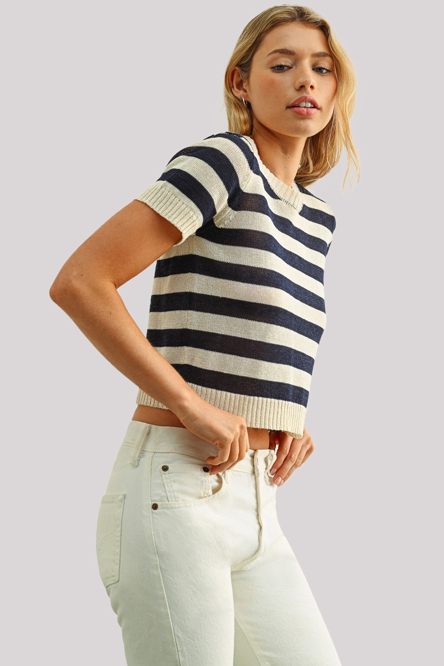 NYDJ Short Sleeved Striped Top  - Blue Stripe