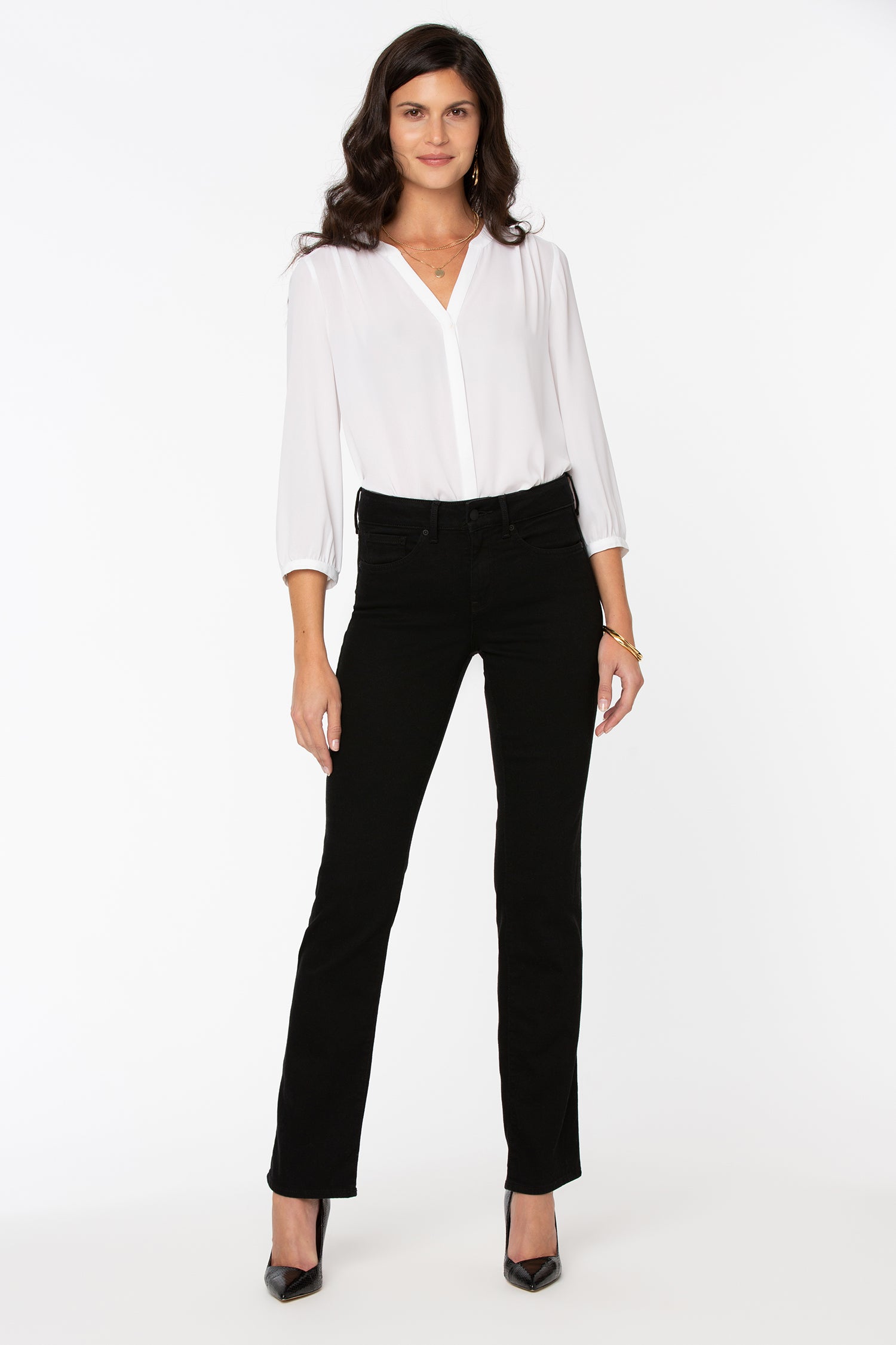NYDJ Marilyn Straight Jeans In Long Inseam  - Black