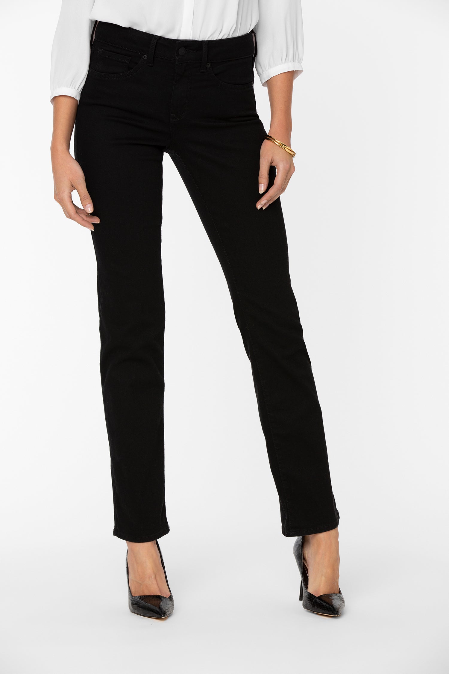 NYDJ Marilyn Straight Jeans In Long Inseam  - Black