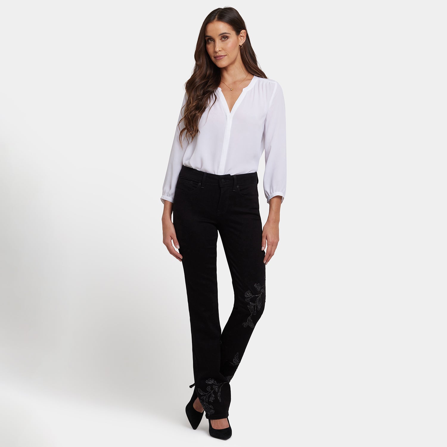 Marilyn Straight Jeans In Long Inseam - Black Black | NYDJ