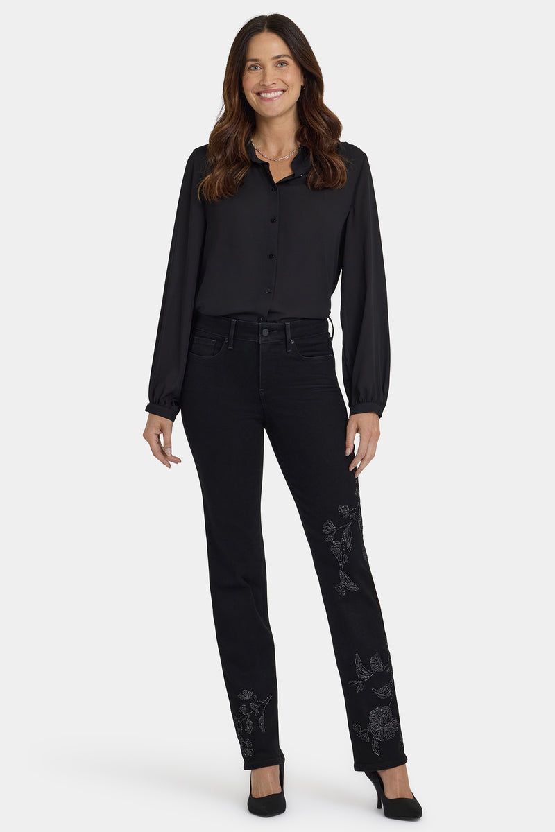 Marilyn Straight Jeans With Embroidery - Black Rinse Black | NYDJ