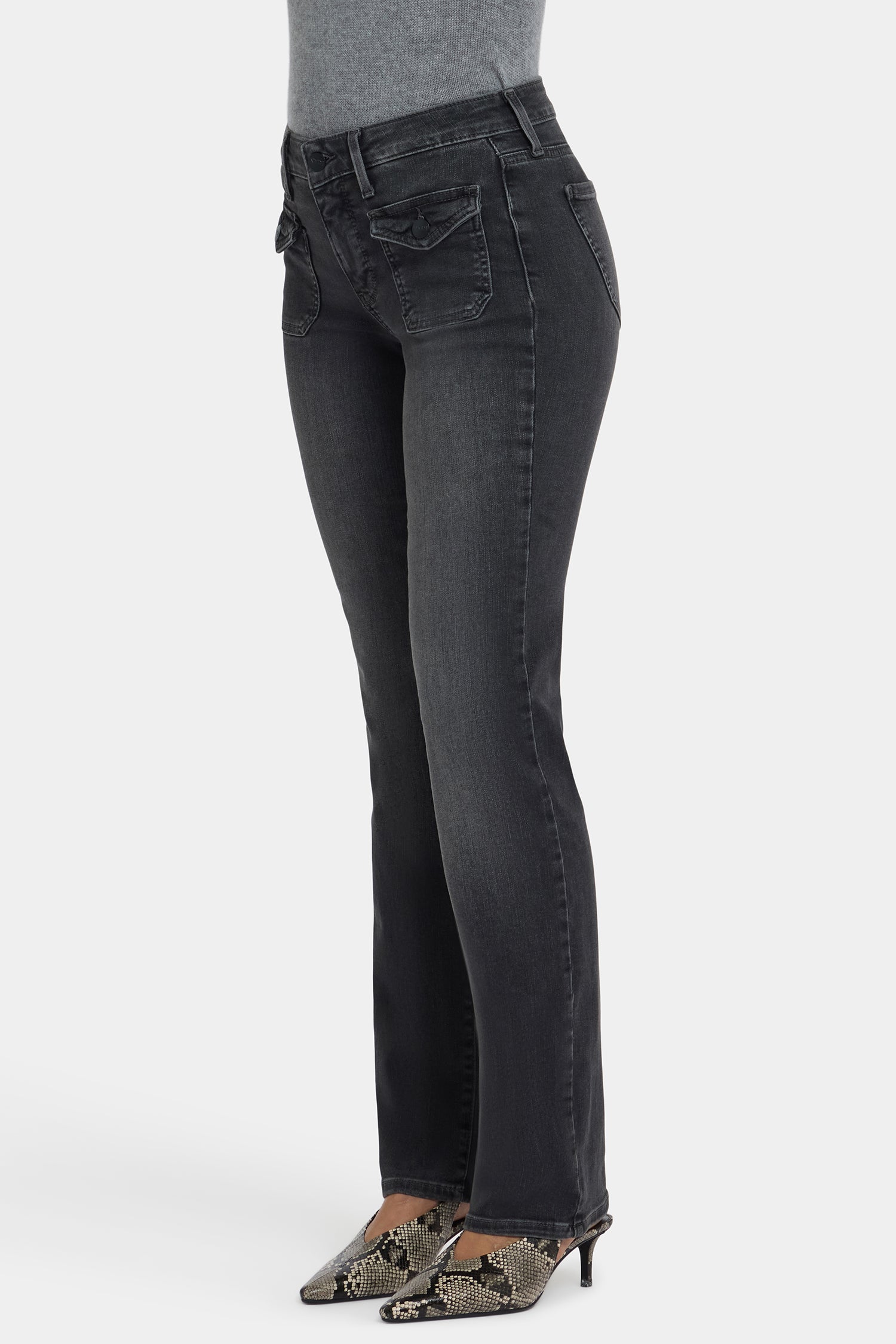 NYDJ Marilyn Straight Jeans With Front Button Flap Pockets - Gloomy Marais