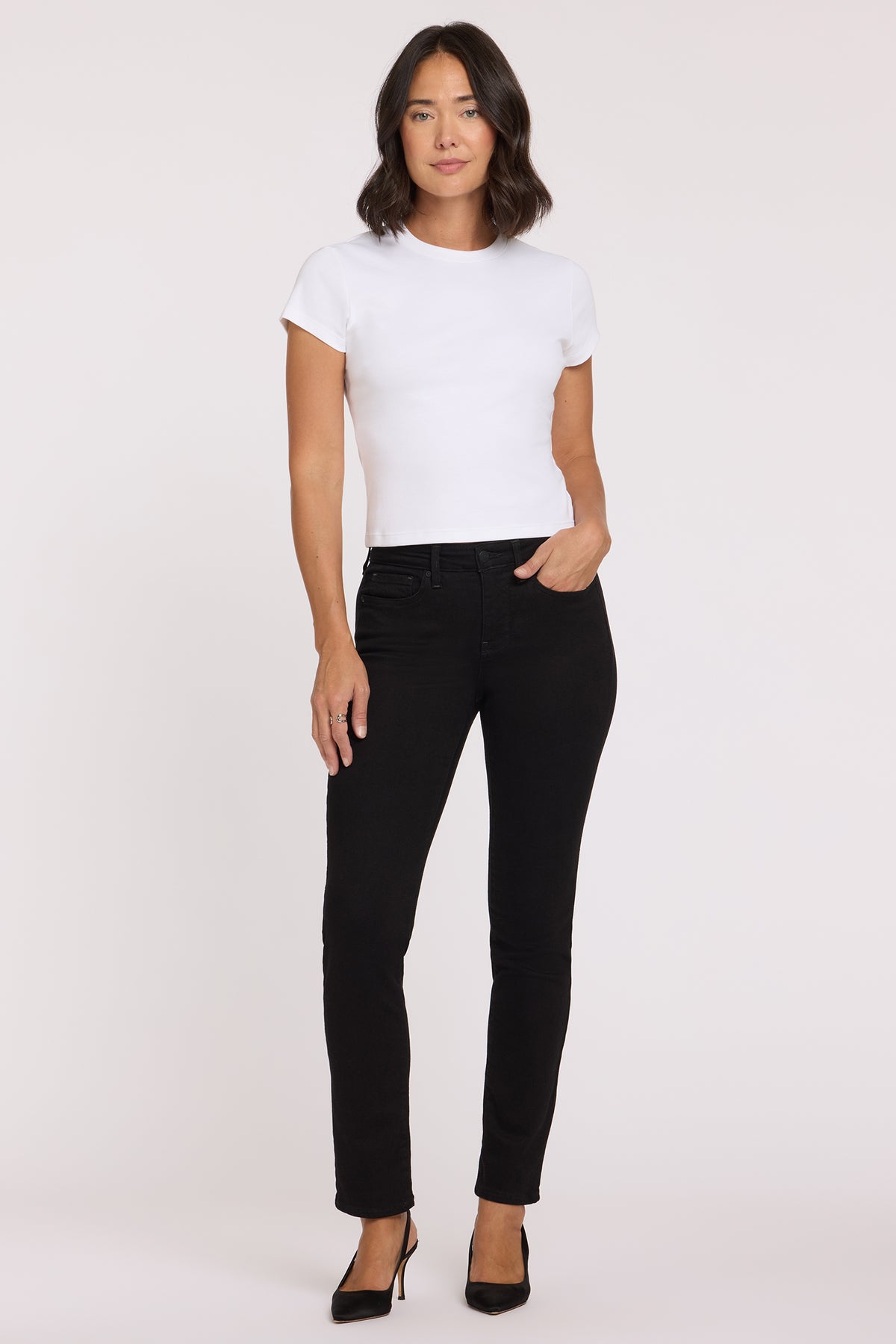 NYDJ Sheri Slim Straight Jeans  - Black