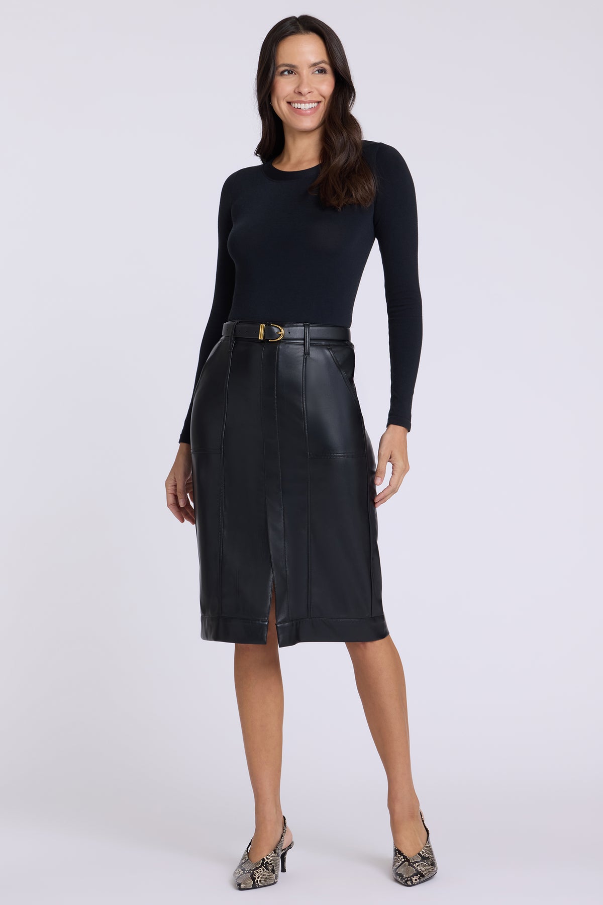 NYDJ Vegan Stretch Leather Utility Skirt  - Black