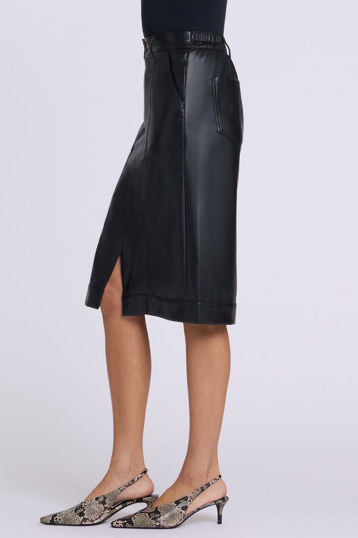 NYDJ Vegan Stretch Leather Utility Skirt  - Black