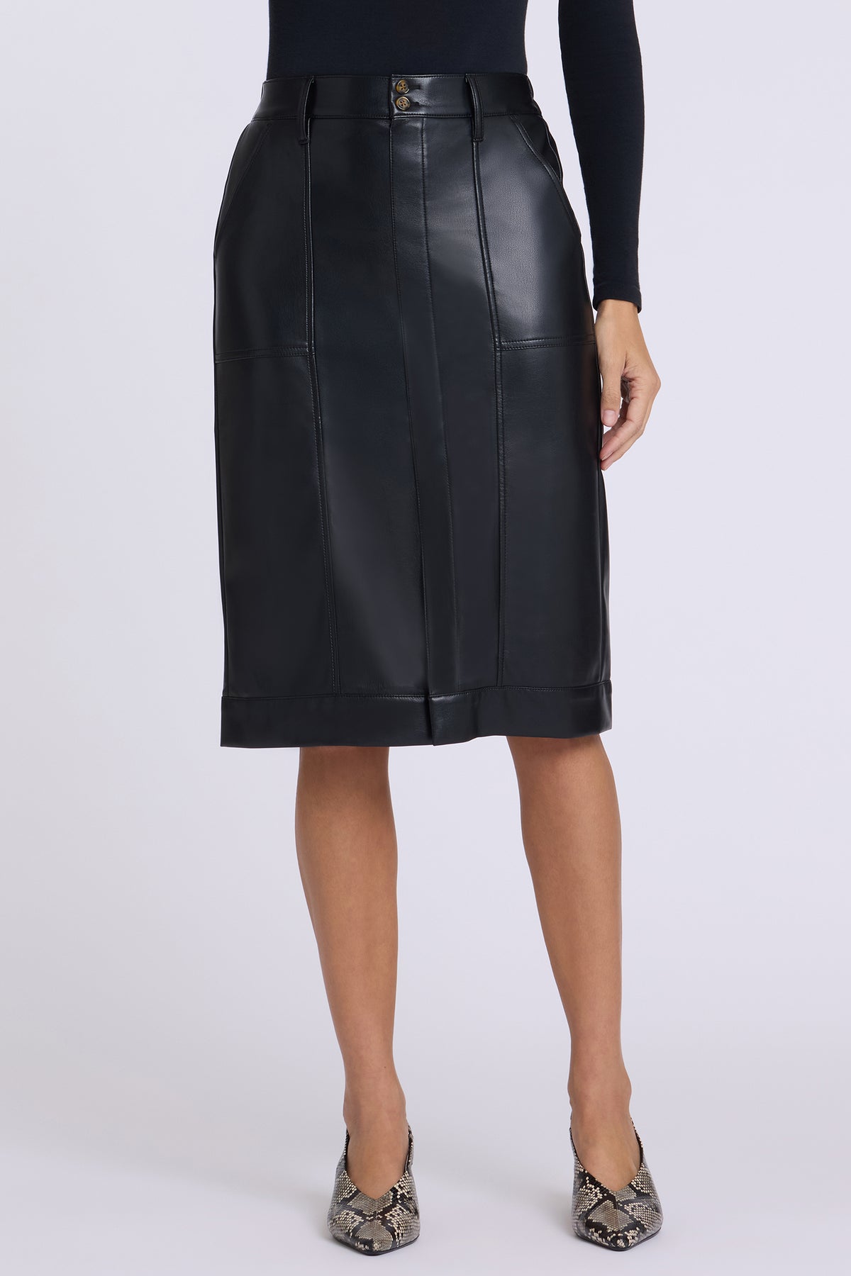 NYDJ Vegan Stretch Leather Utility Skirt  - Black