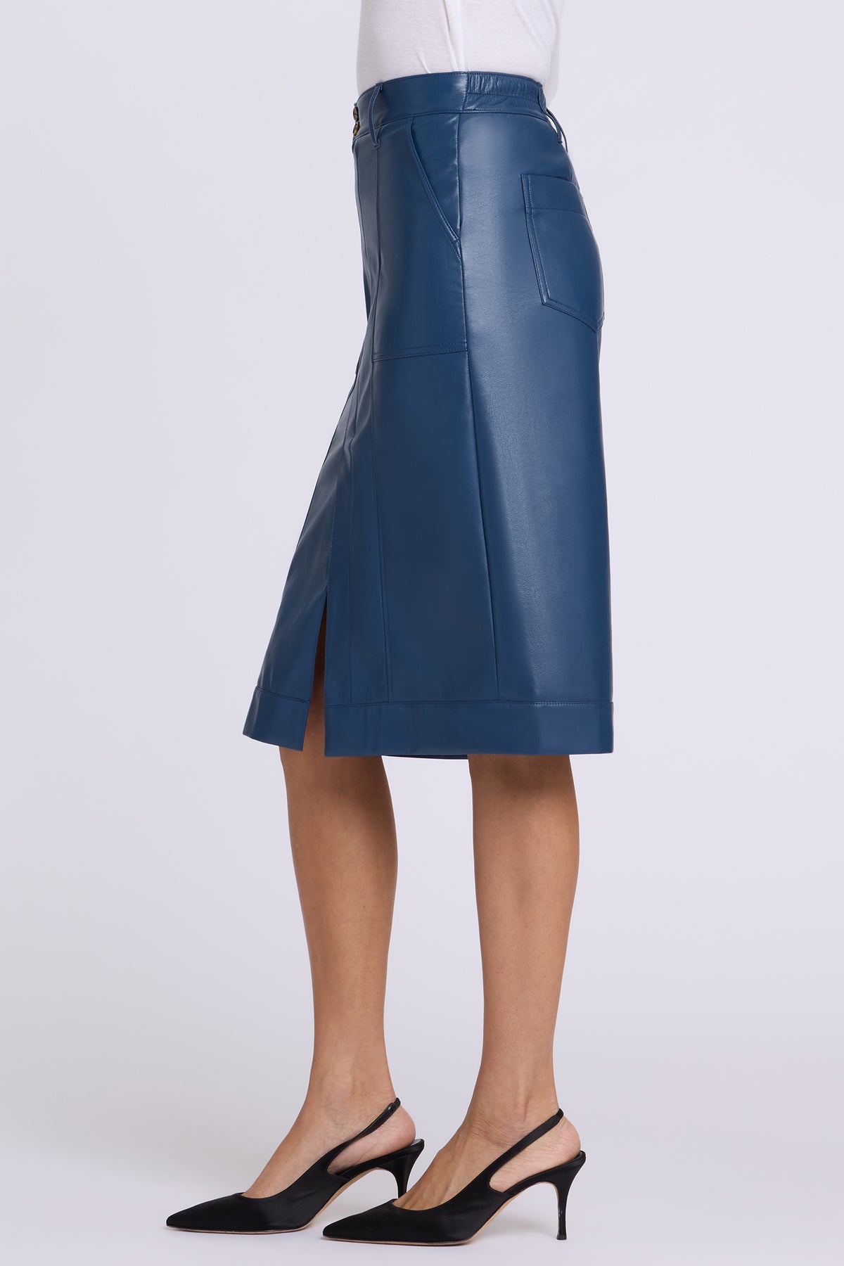 NYDJ Vegan Stretch Leather Utility Skirt  - Jade Blue