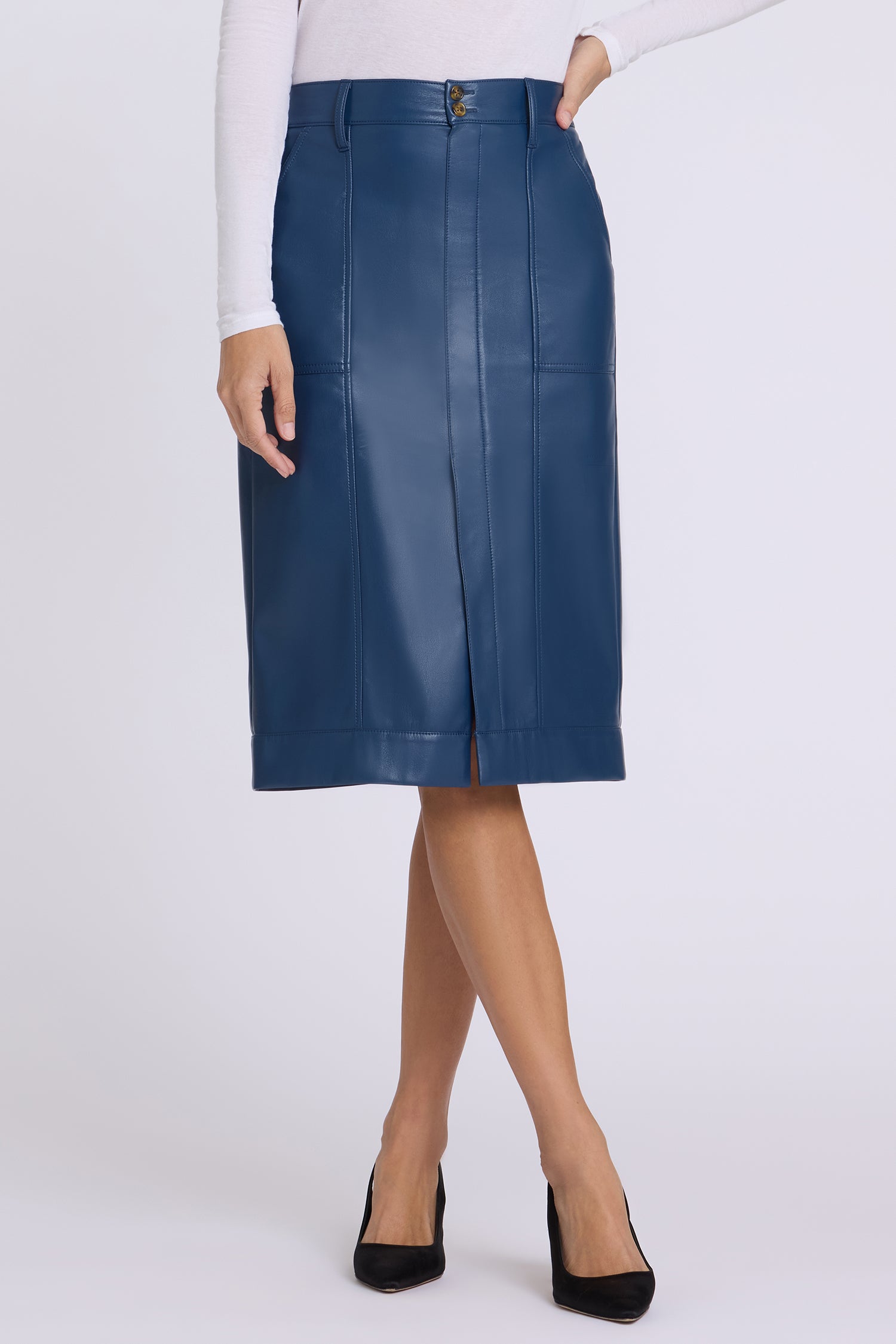 Vegan Stretch Leather Utility Skirt - Jade Blue Blue | NYDJ