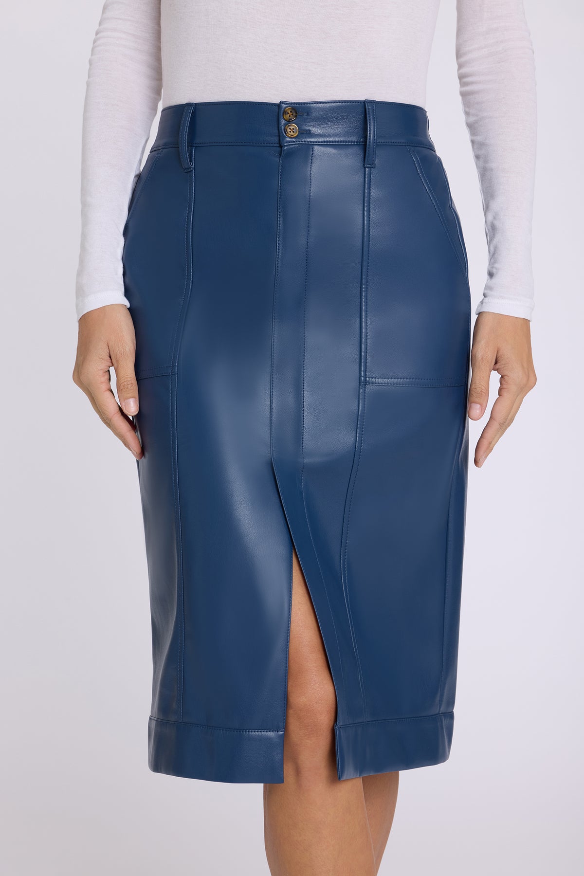 NYDJ Vegan Stretch Leather Utility Skirt  - Jade Blue