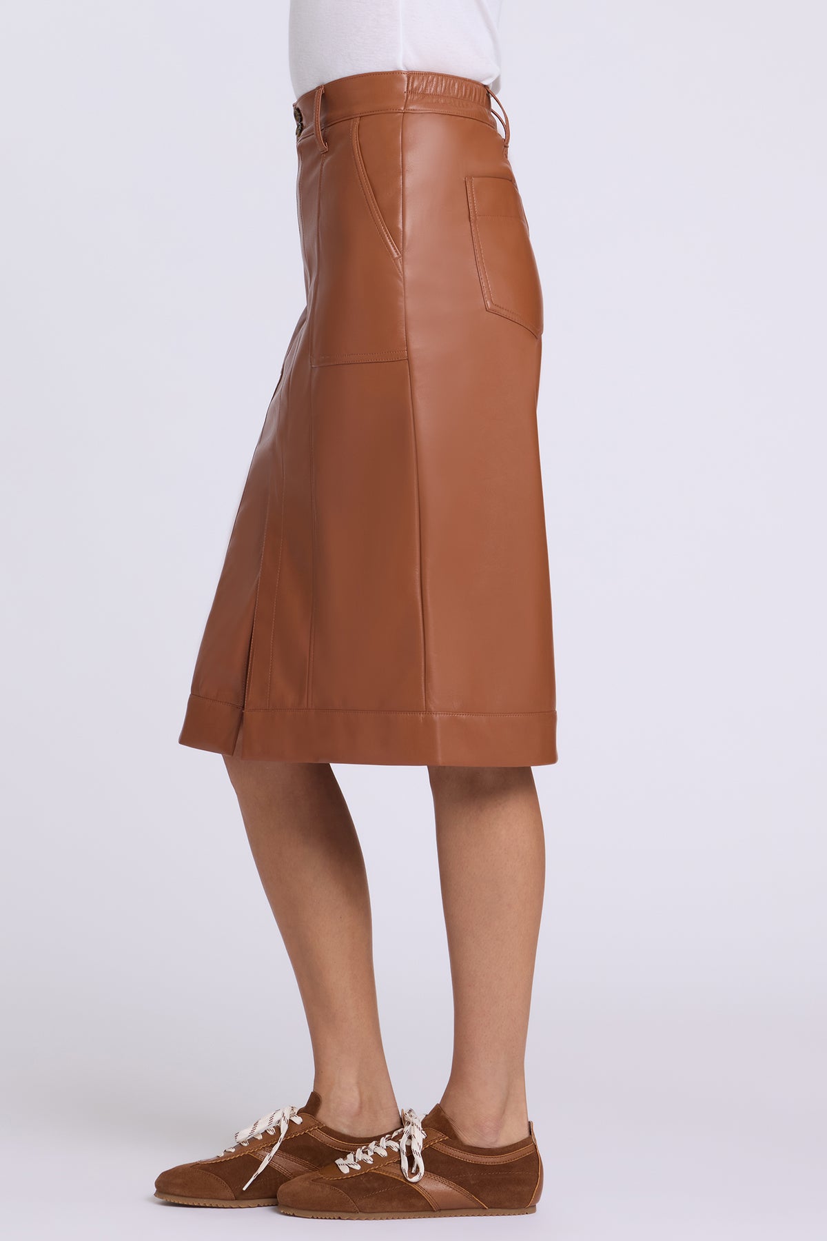 NYDJ Vegan Stretch Leather Utility Skirt  - Mocha Bisque
