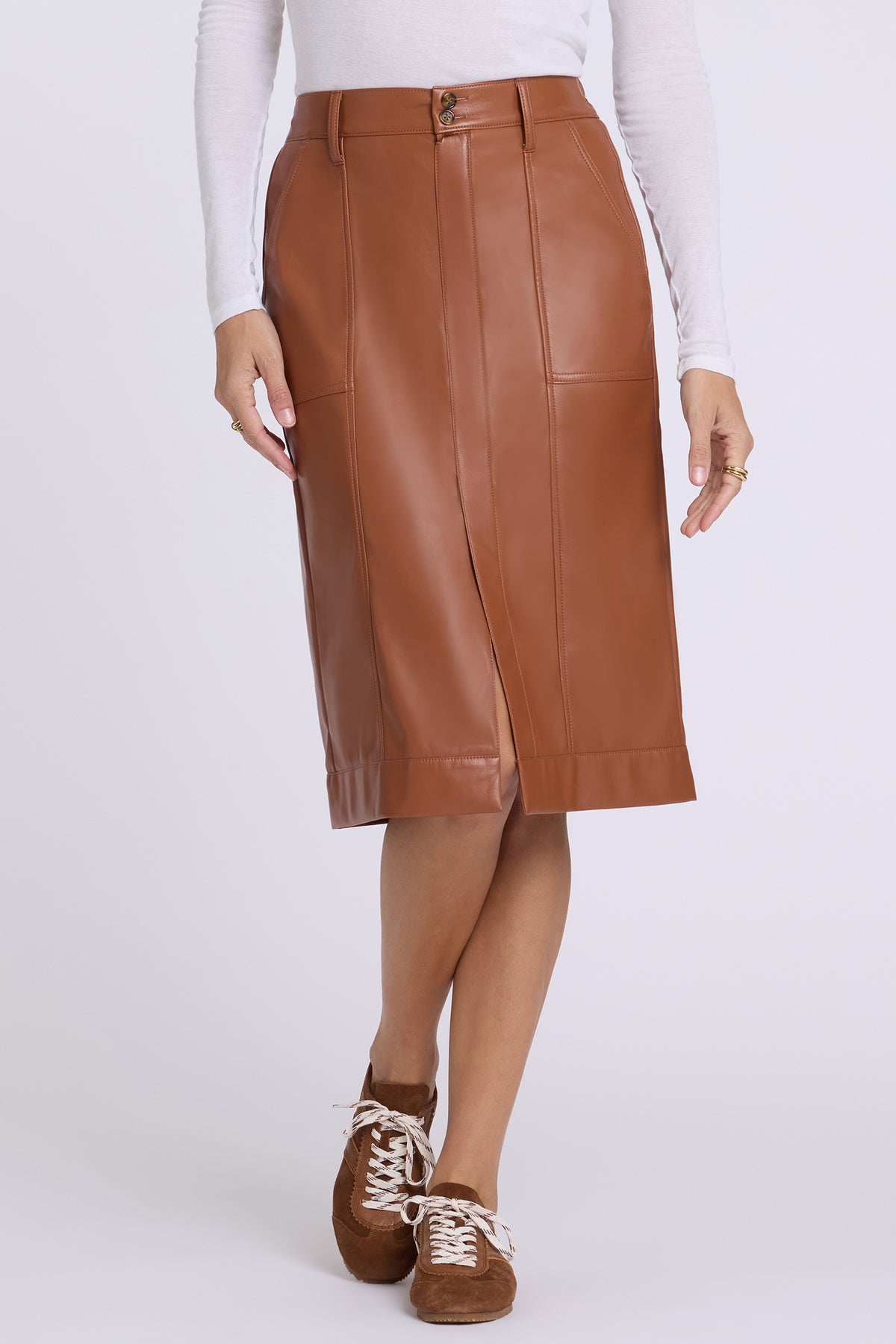 NYDJ Vegan Stretch Leather Utility Skirt  - Mocha Bisque
