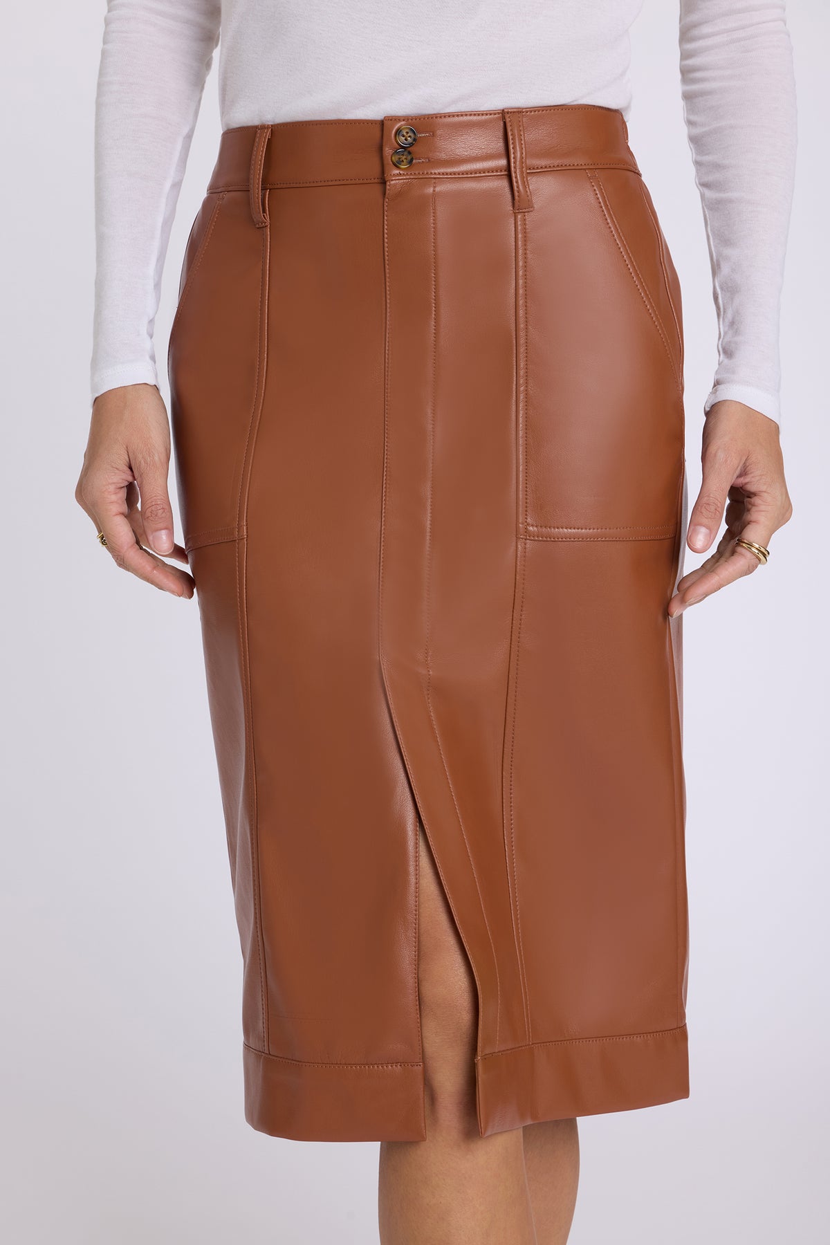 NYDJ Vegan Stretch Leather Utility Skirt  - Mocha Bisque