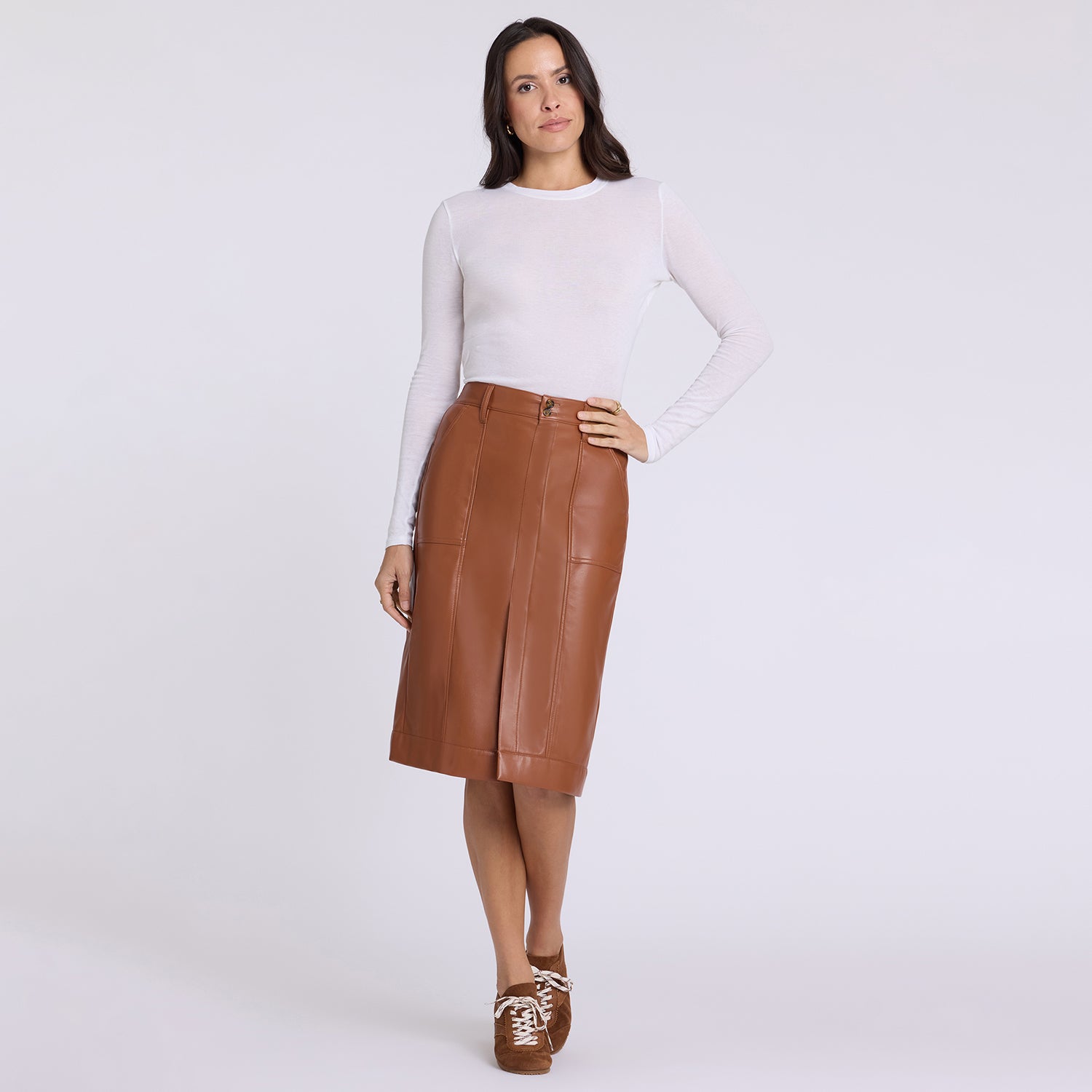 Vegan Stretch Leather Utility Skirt - Mocha Bisque Brown | NYDJ