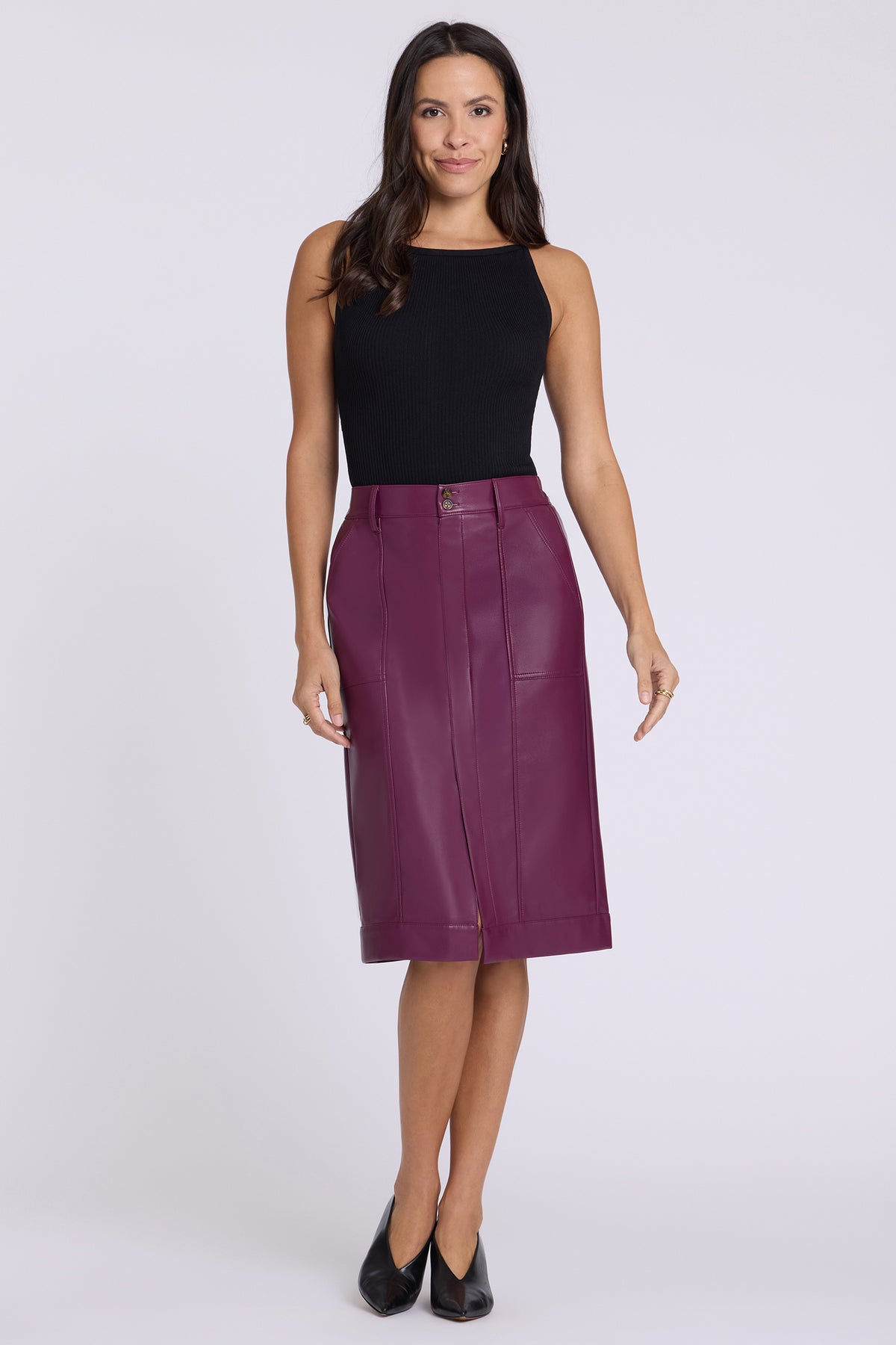 NYDJ Vegan Stretch Leather Utility Skirt  - Mauve Wine