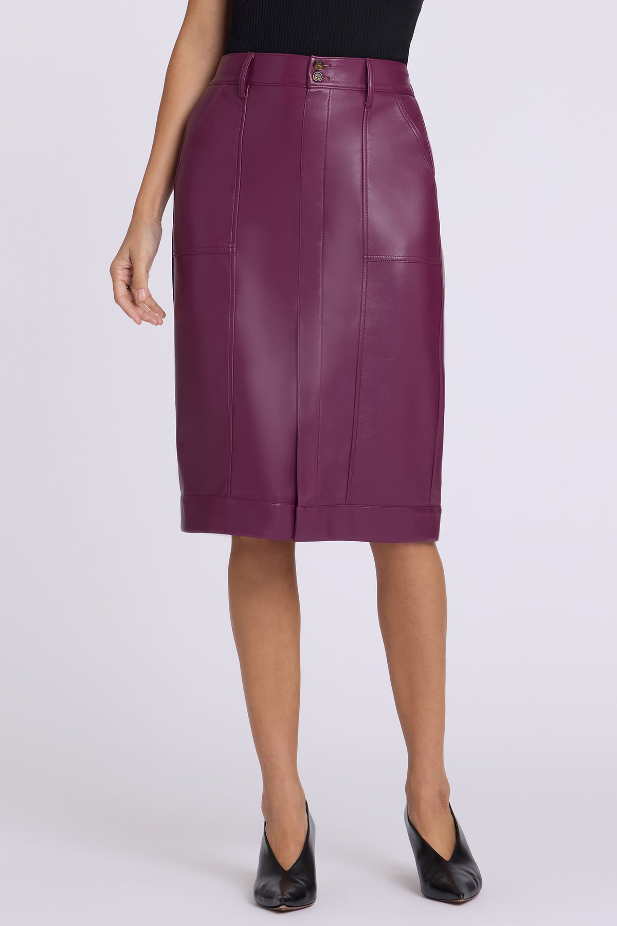 NYDJ Vegan Stretch Leather Utility Skirt  - Mauve Wine