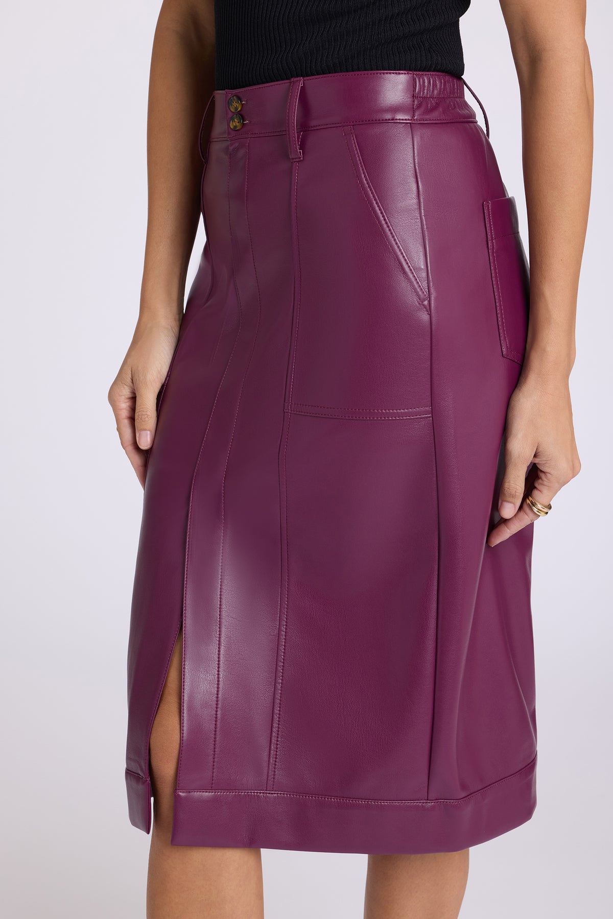 NYDJ Vegan Stretch Leather Utility Skirt  - Mauve Wine