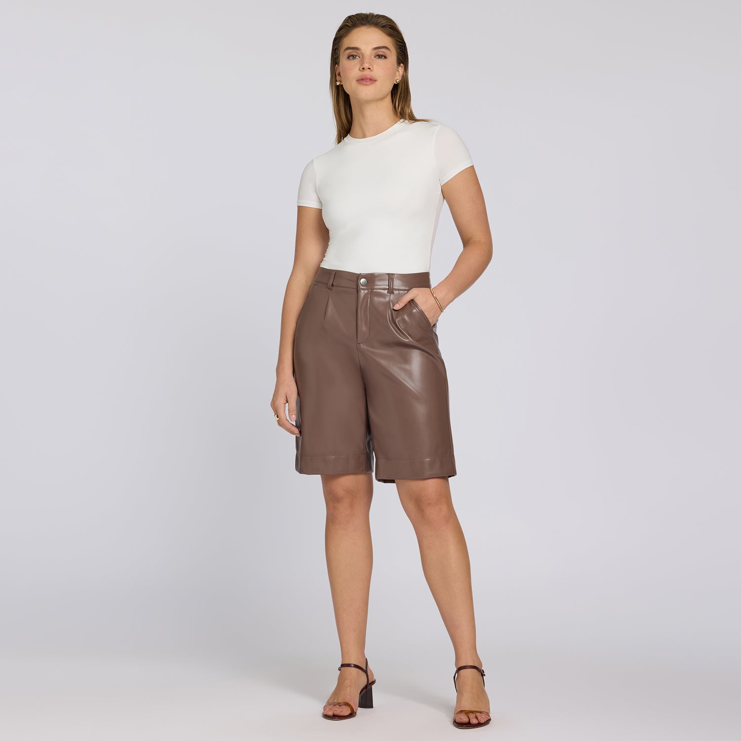 Vegan Stretch Leather Relaxed Bermuda Shorts Sculpt-Her