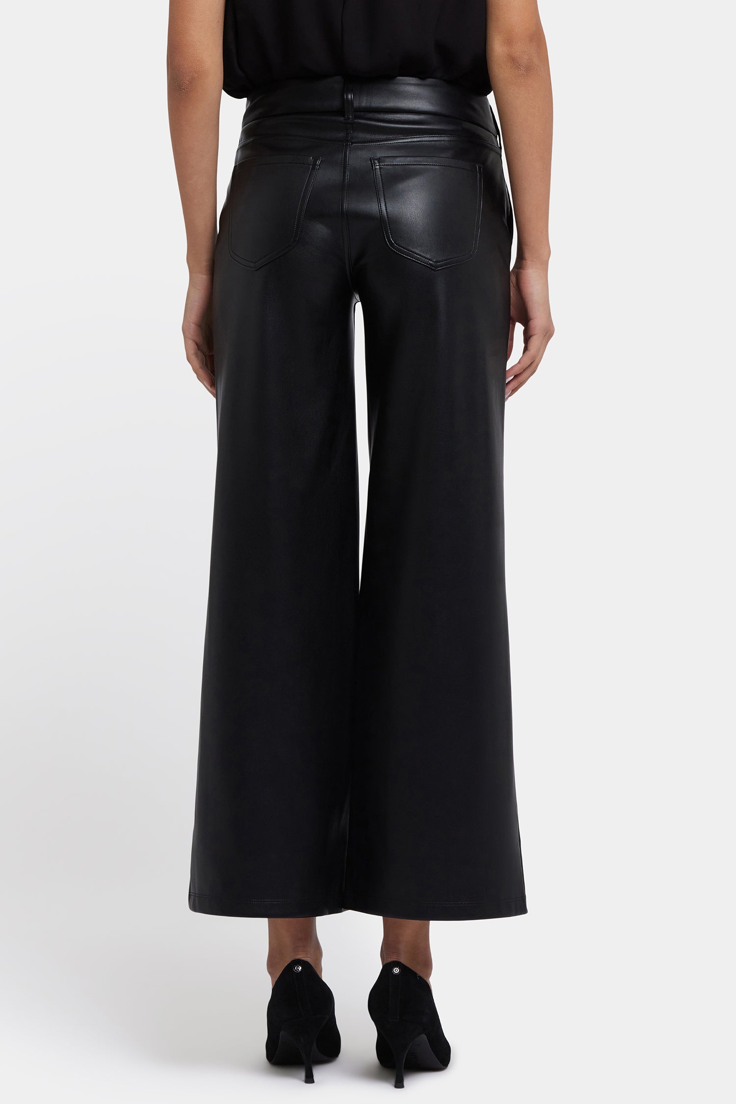 NYDJ Vegan Stretch Leather Wide Leg Trouser Pants Sculpt-Her™ Collection - Black