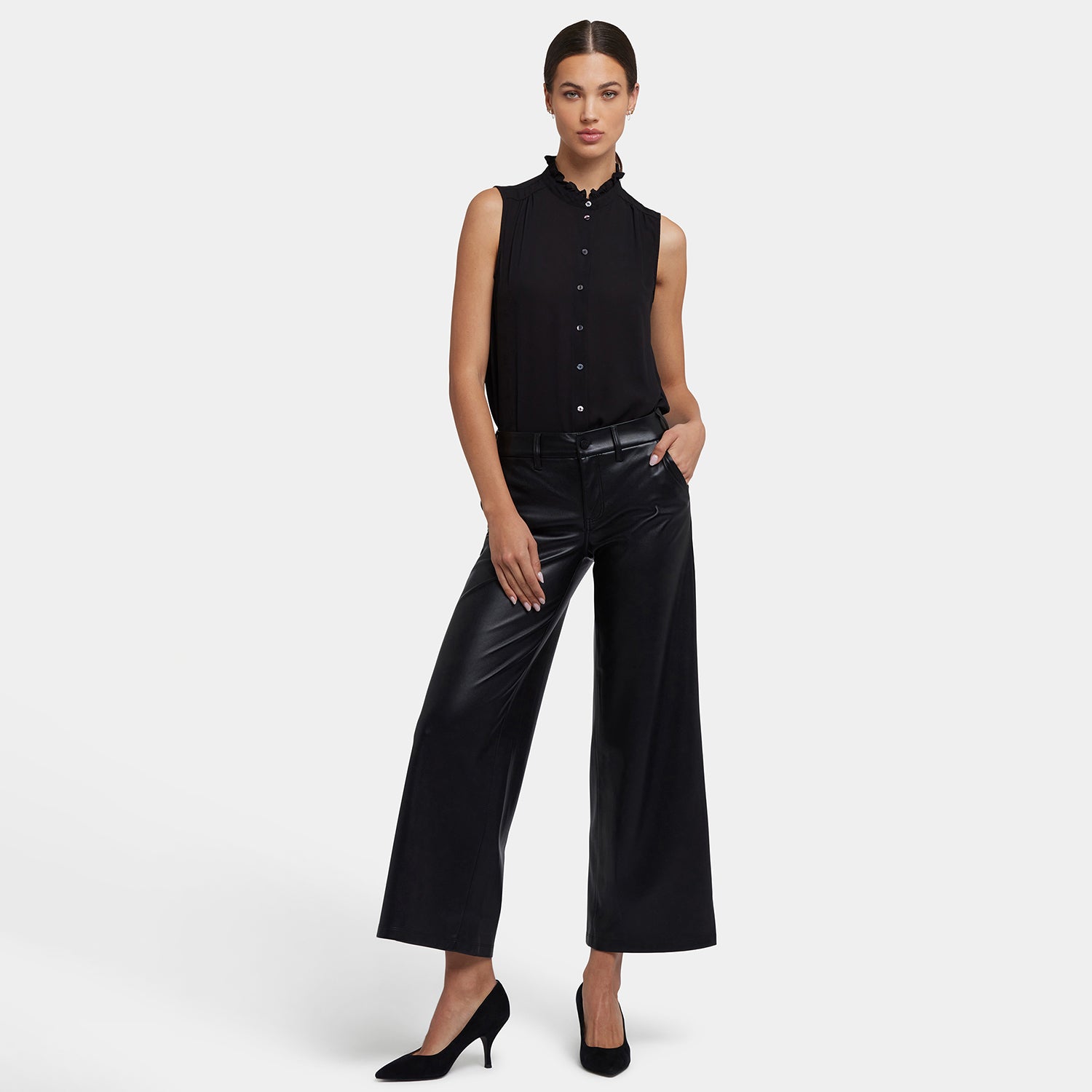 Vegan Stretch Leather Wide Leg Trouser Pants Sculpt-Her